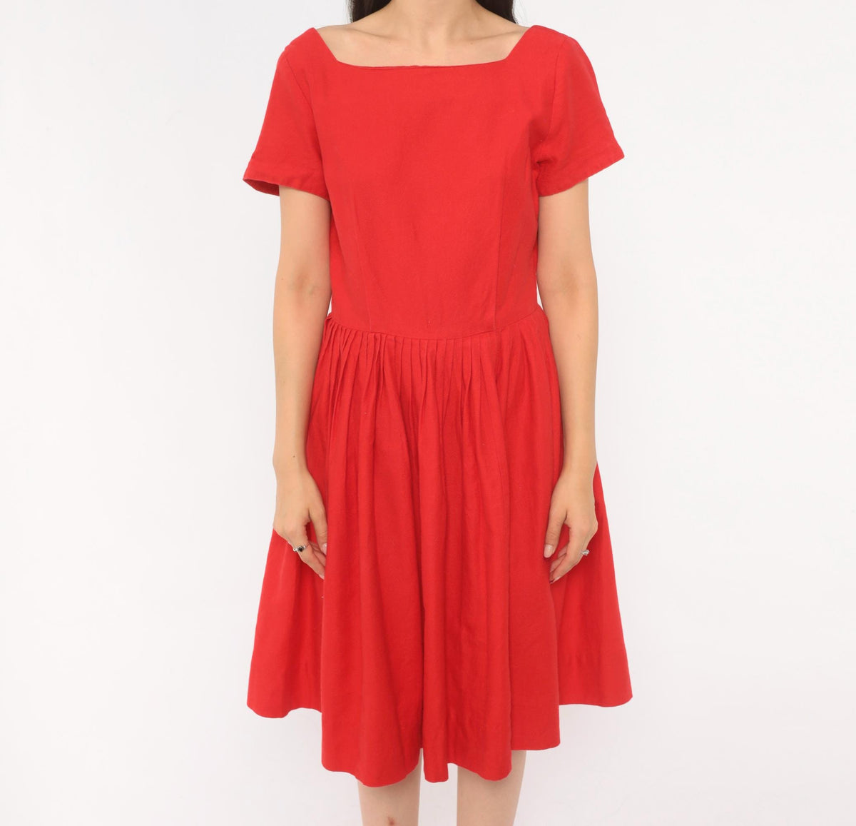 60s Frolic Time California Red Fit And Flare Dress Square Neckline Small S