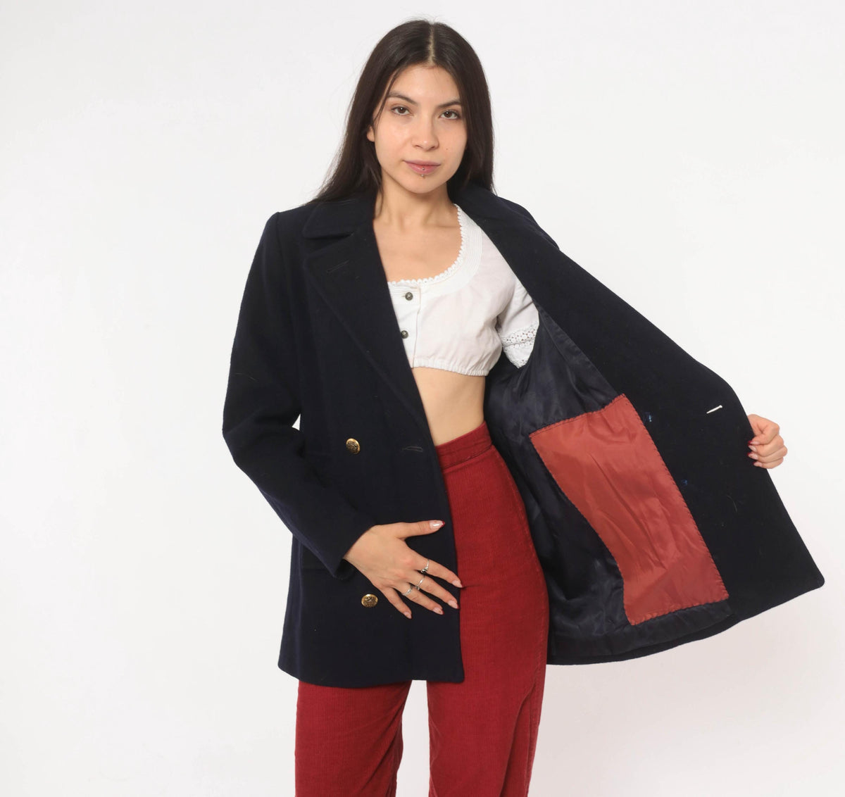 Mackintosh Navy Wool Peacoat Gold Button Double Breasted Jacket Medium M