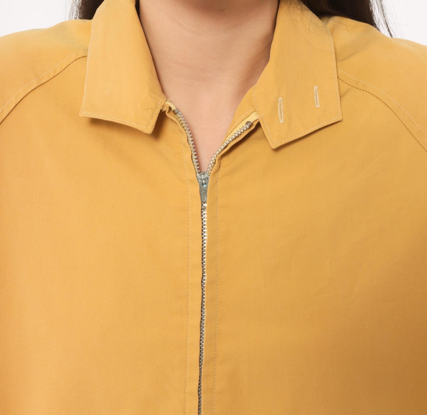 80s Mustard Harrington Jacket Zip Front Cotton Windbreaker Unisex Medium