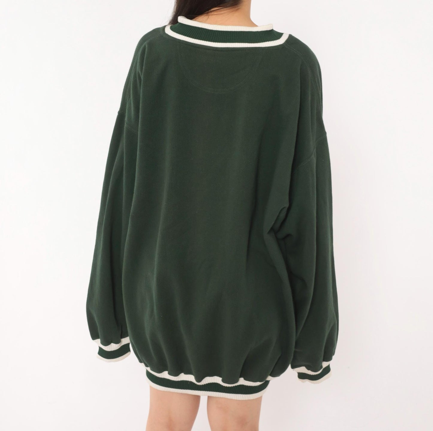 90s Pluma Forest Green V-Neck Sweater Striped Collegiate Tennis Extra Large XL