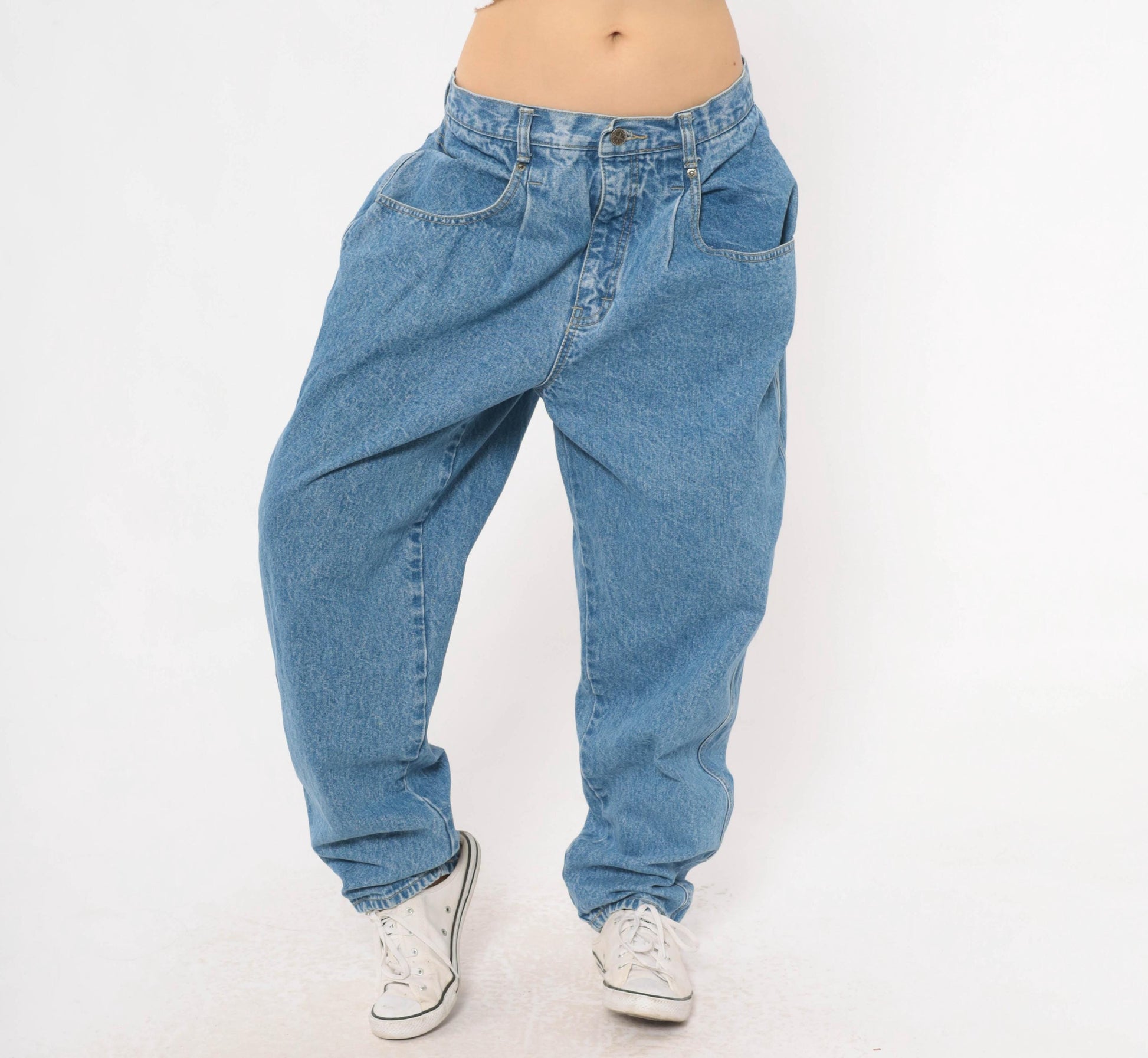 90s Brittania High-Waisted Baggy Jeans Medium Wash Tapered Leg Women's 33
