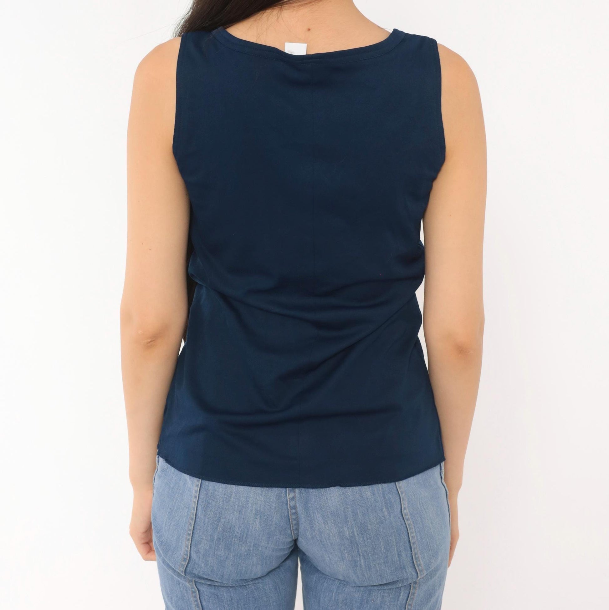 70s Navy Blue Tank Top Alex Colman Sleeveless Shell Scoop Neckline Extra Small XS