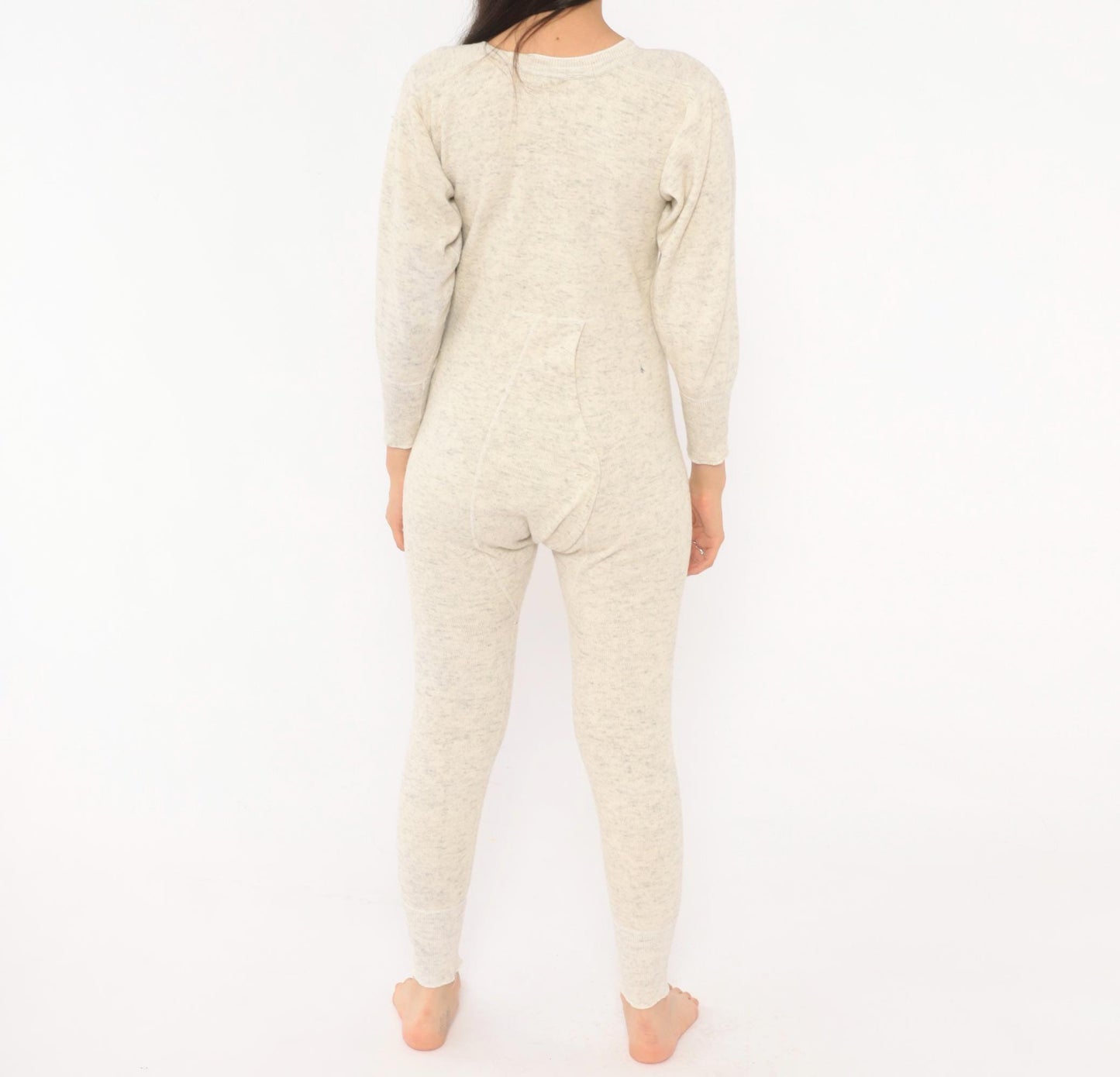 1950s JCPenney Union Suit Oatmeal Heathered Wool Cotton V-Neck Long Johns Extra Small XS