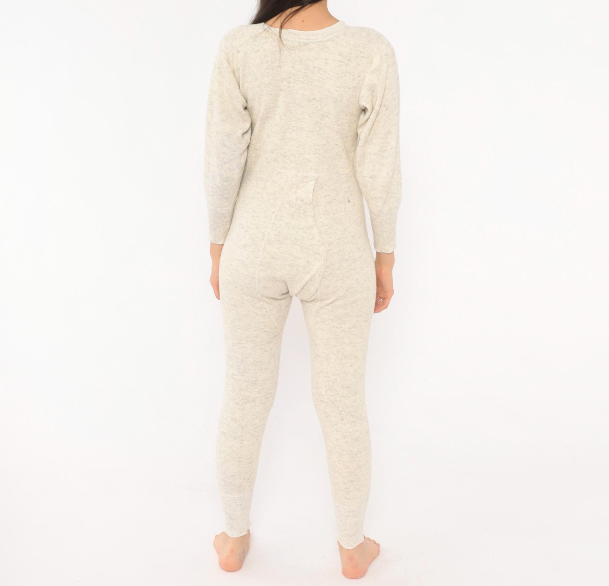 1950s JCPenney Union Suit Oatmeal Heathered Wool Cotton V-Neck Long Johns Extra Small XS