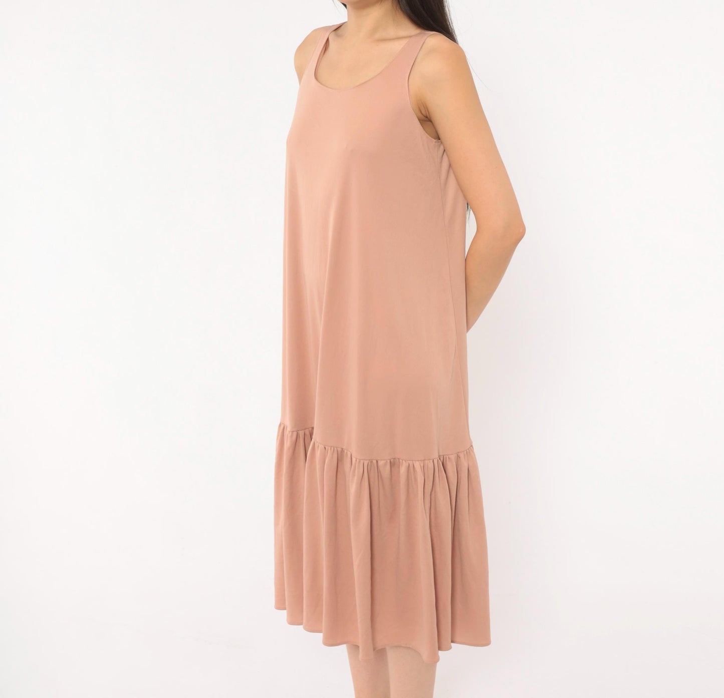 70s Dusty Rose Drop Waist Midi Dress Sleeveless Scoop Neck Tank Medium
