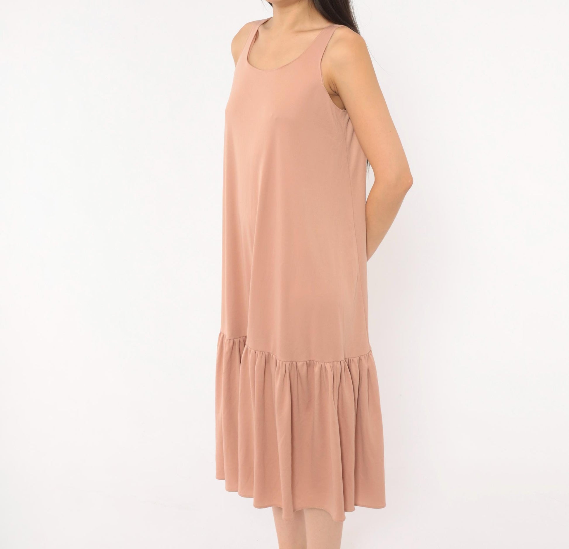 70s Dusty Rose Drop Waist Midi Dress Sleeveless Scoop Neck Tank Medium