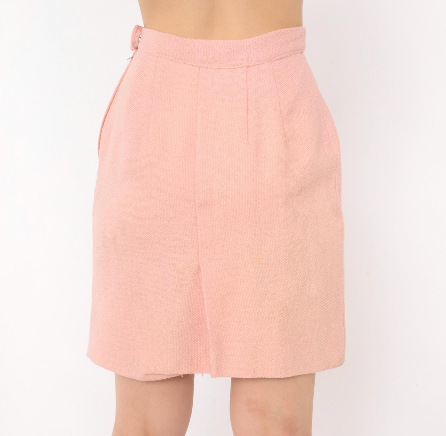 60s Blush Pink Wool Mini Skirt A-Line High Waist Extra Small XS