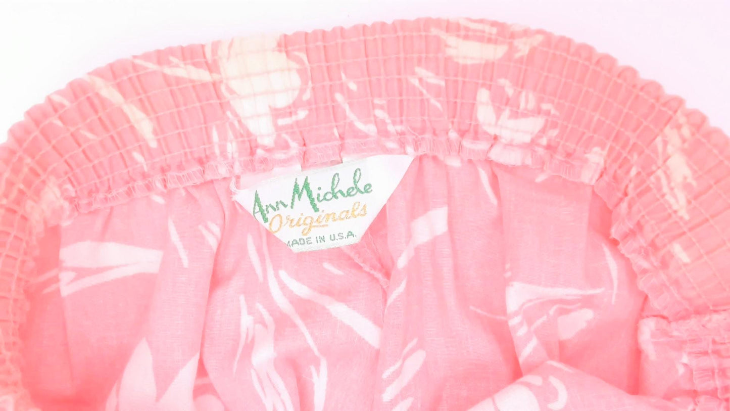 80s Ann Michele Pink Floral Midi Skirt White Tulip Print Small