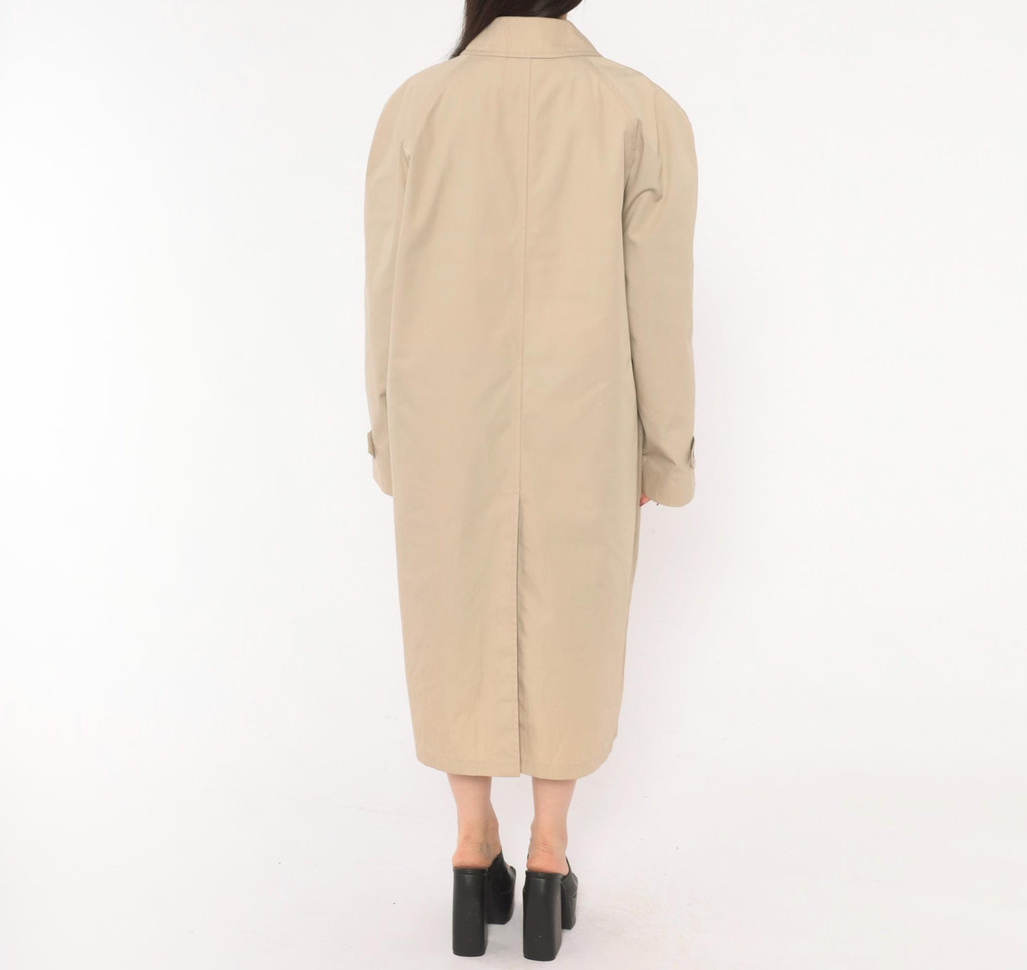 80s London Fog Trench Coat Beige Long Spread Collar Single Button Large