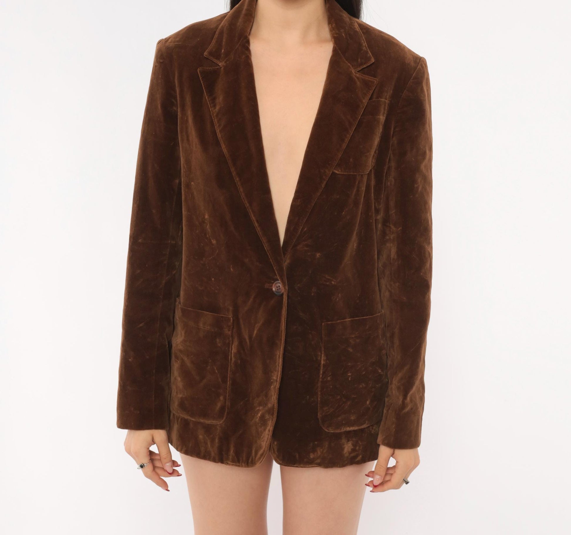 70s Swallowfish Velvet Blazer Brown Single Button Notched Lapel Small