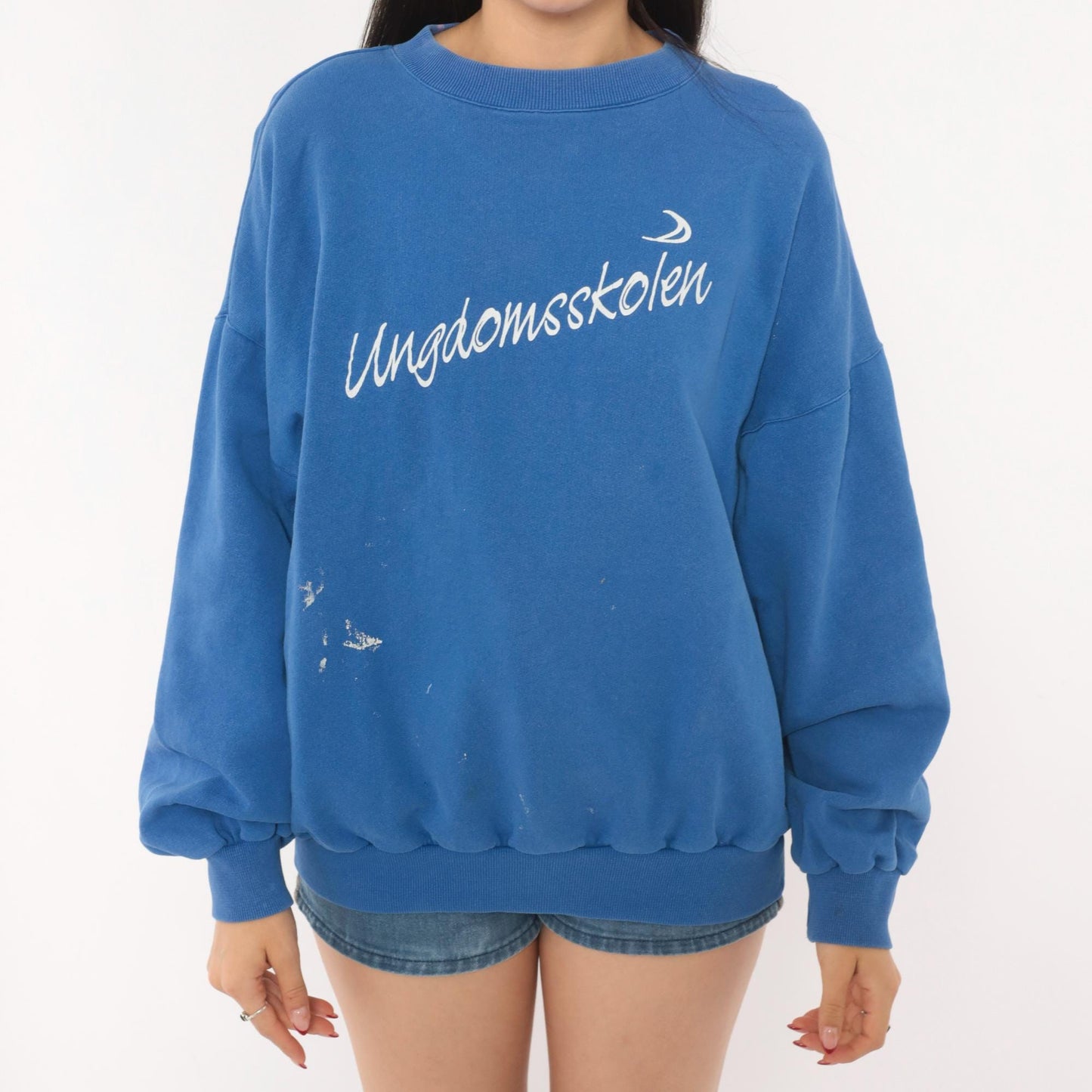 90s All Basic Ungdomsskolen Crewneck Sweatshirt Cobalt Blue Cotton Large L