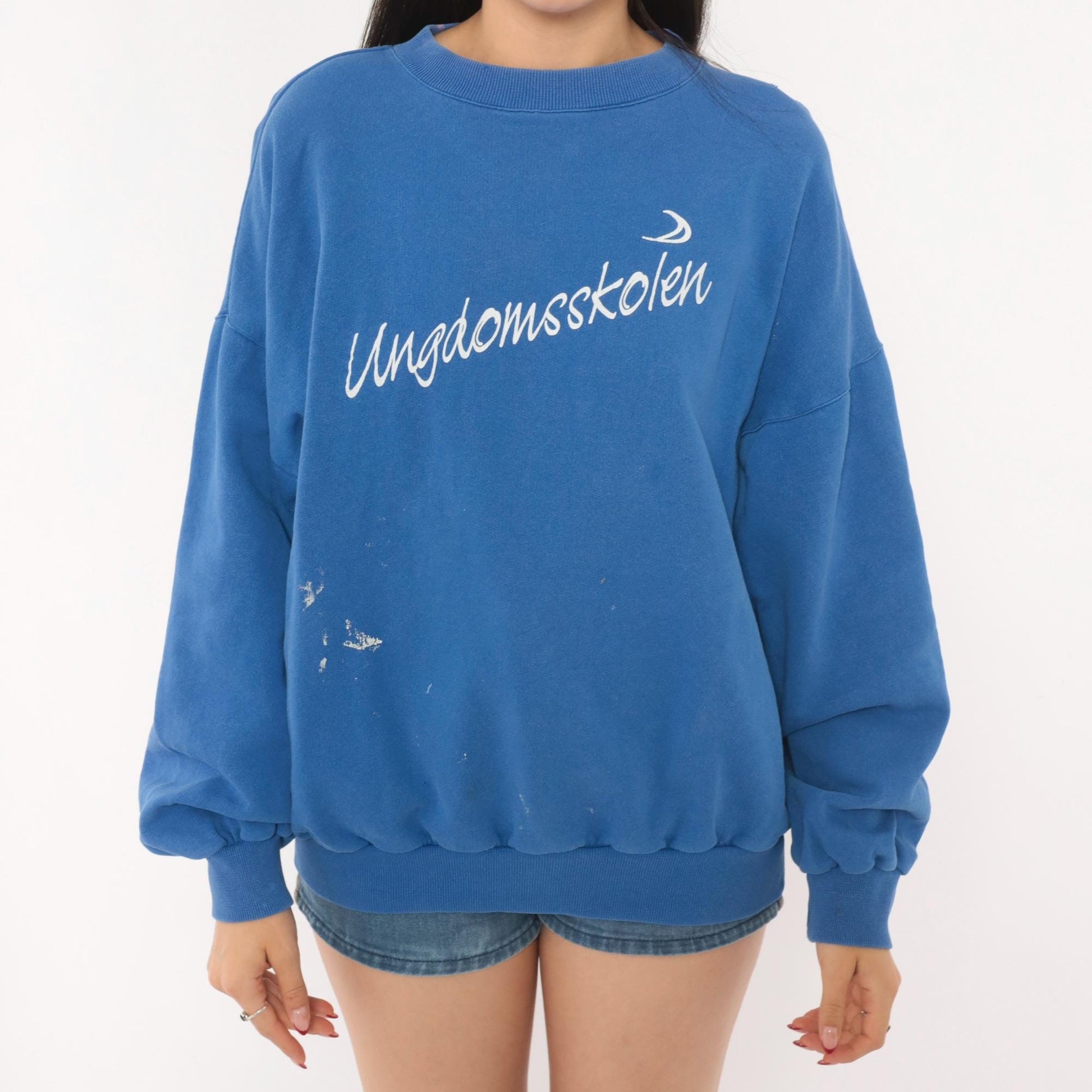 90s All Basic Ungdomsskolen Crewneck Sweatshirt Cobalt Blue Cotton Large L