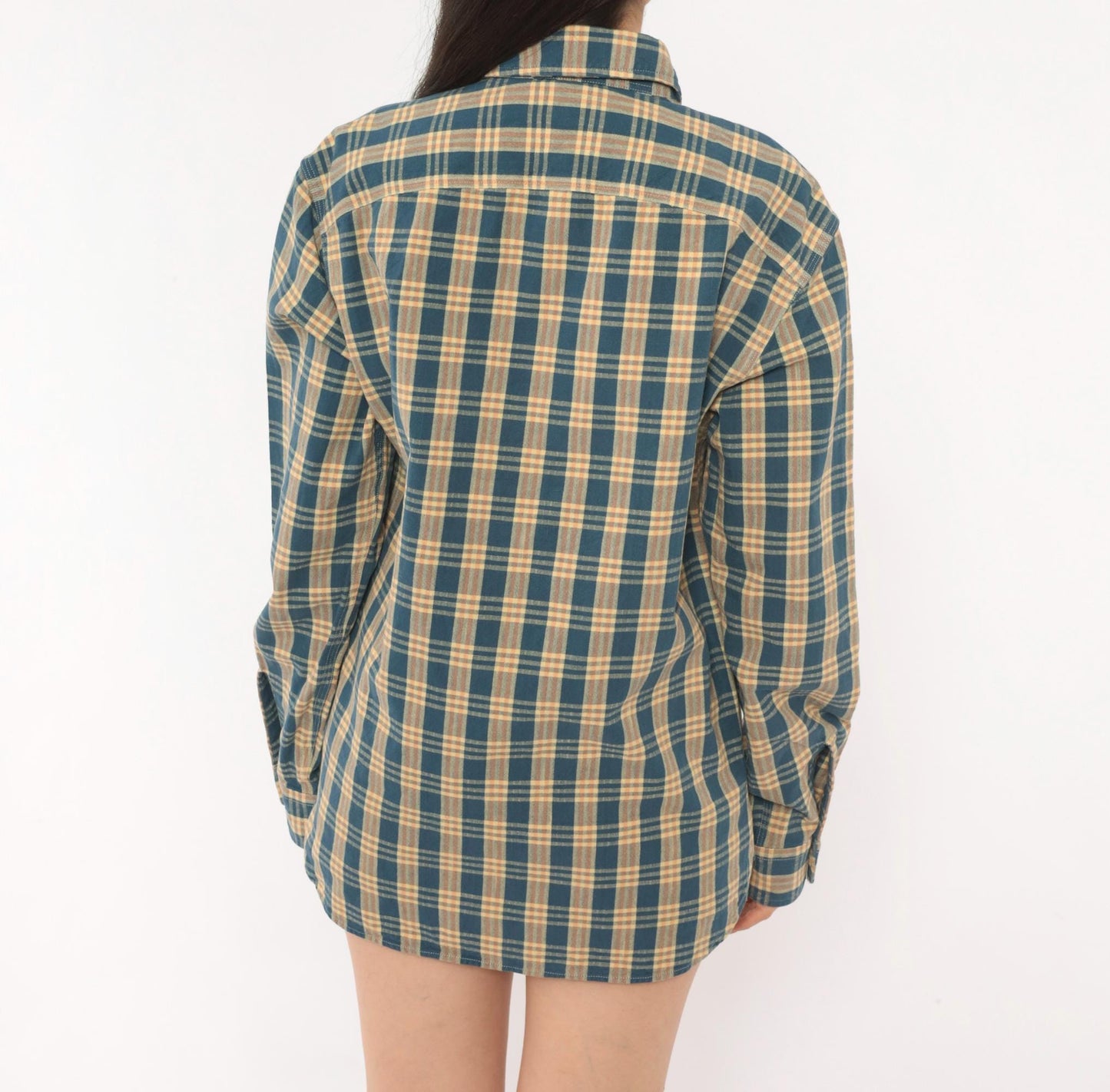 90s Ralph Lauren Plaid Flannel Shirt Teal Cream Cotton Small S