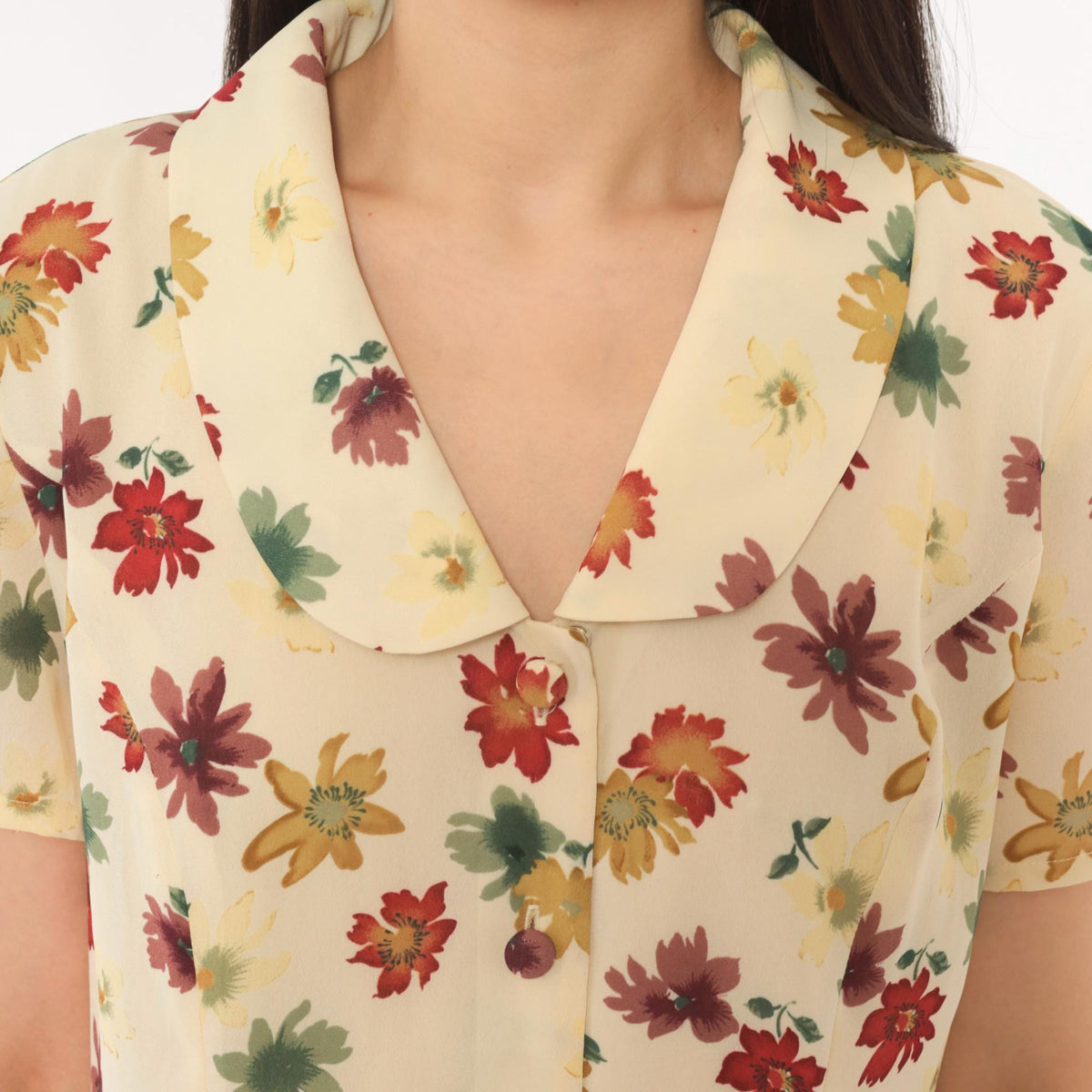 90s Evan-Picone Floral Button Front Mini Dress Cream Daisy Print Medium M