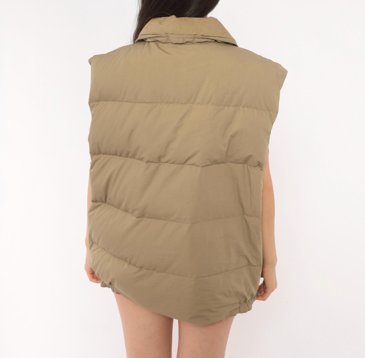 80s Tan Puffer Vest Sears Snap Front Quilted Down Gilet Plus Size XXL