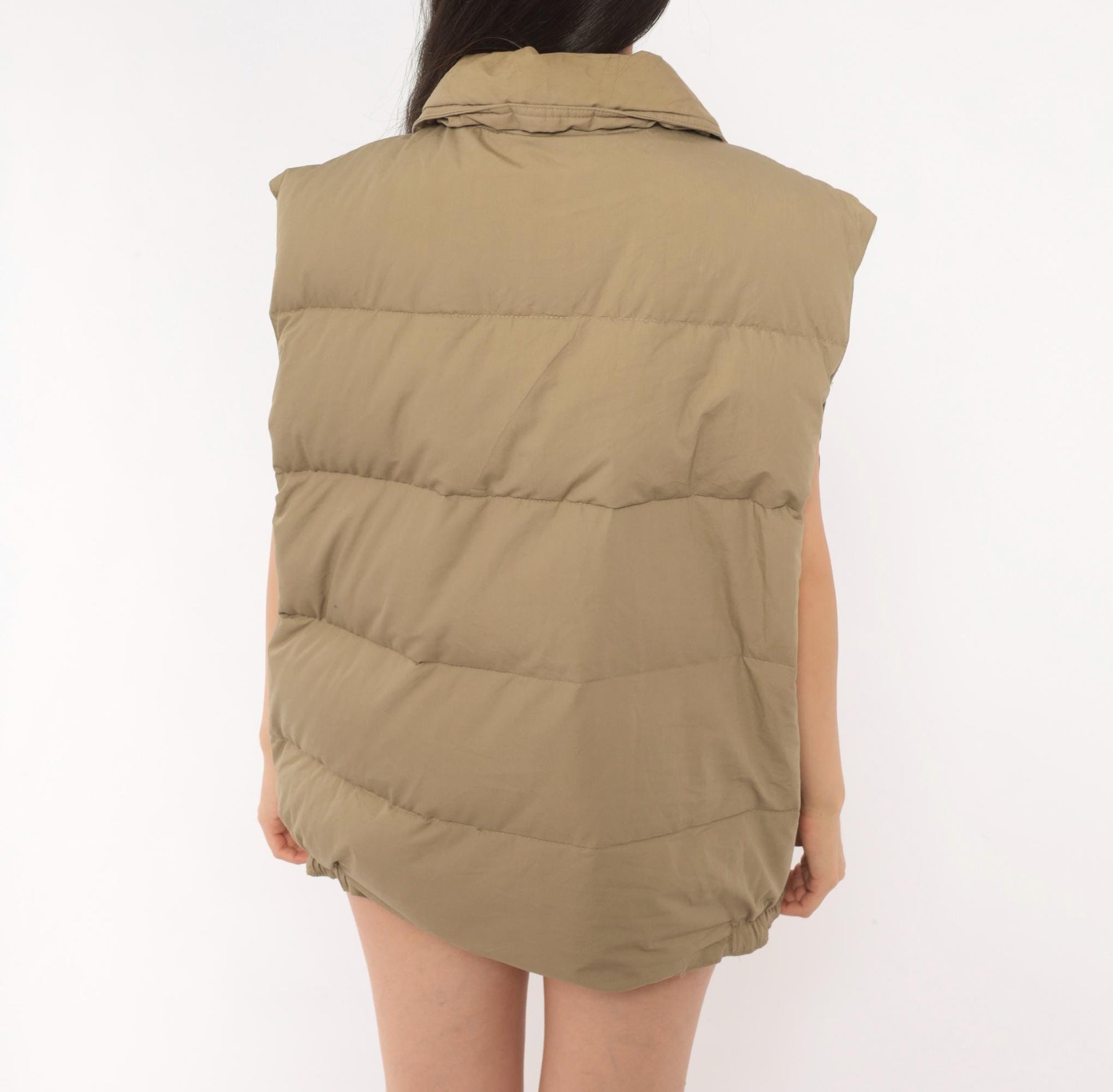 80s Tan Puffer Vest Sears Snap Front Quilted Down Gilet Plus Size XXL