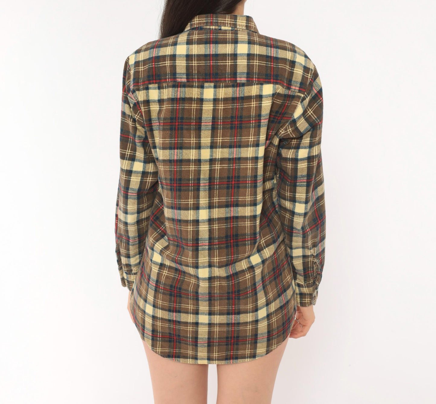 90s Chandler Plaid Flannel Shirt Brown Tan Red Navy Cotton Small S