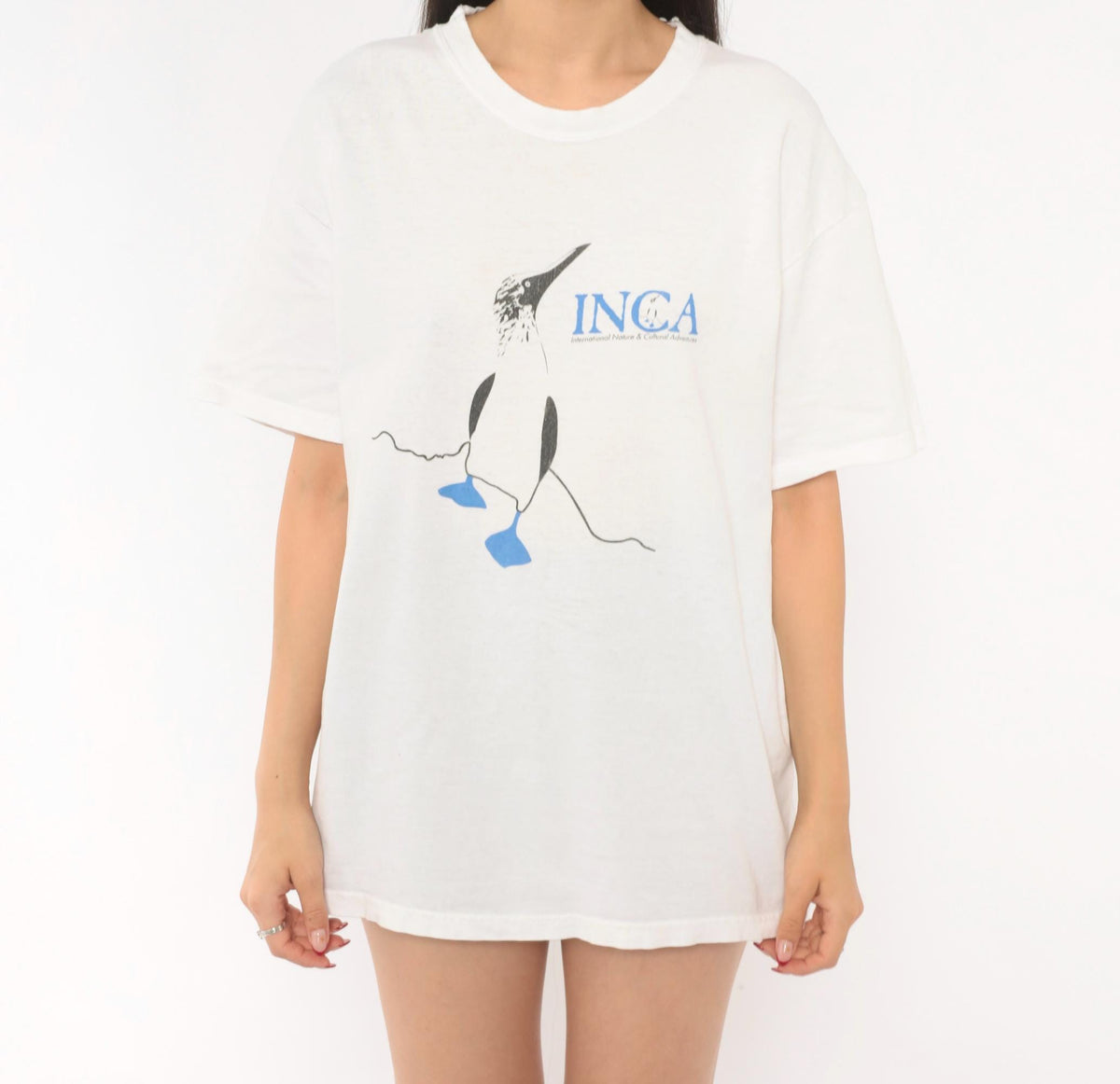 90s Hanes Blue Footed Booby INCA Wildlife Graphic Tee White Cotton Medium