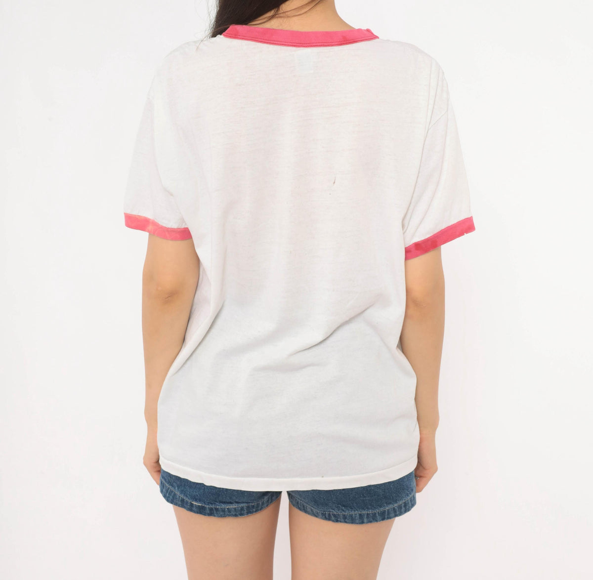 80s Where The Hell Is Danville Ringer Tee White Pink Cotton Graphic Medium