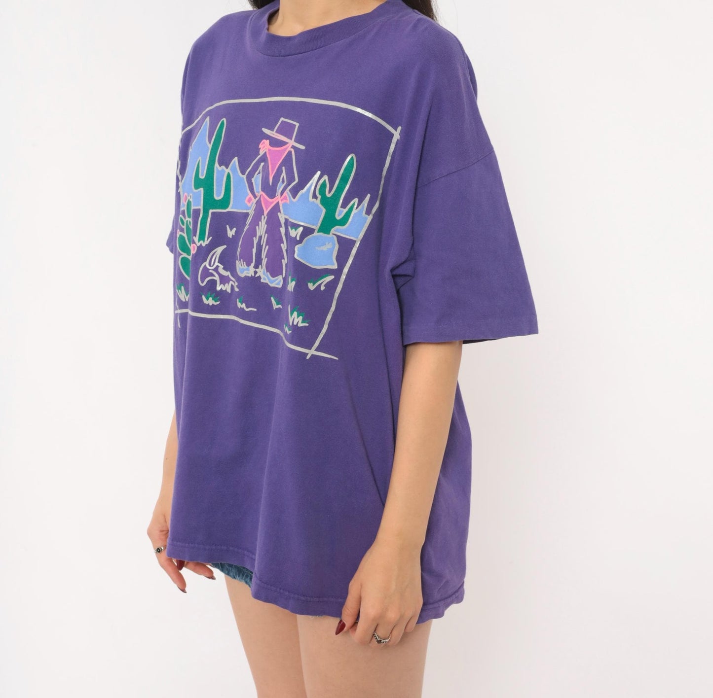 90s Murina Purple Southwestern Cowgirl Cactus Graphic Tee Cotton Large