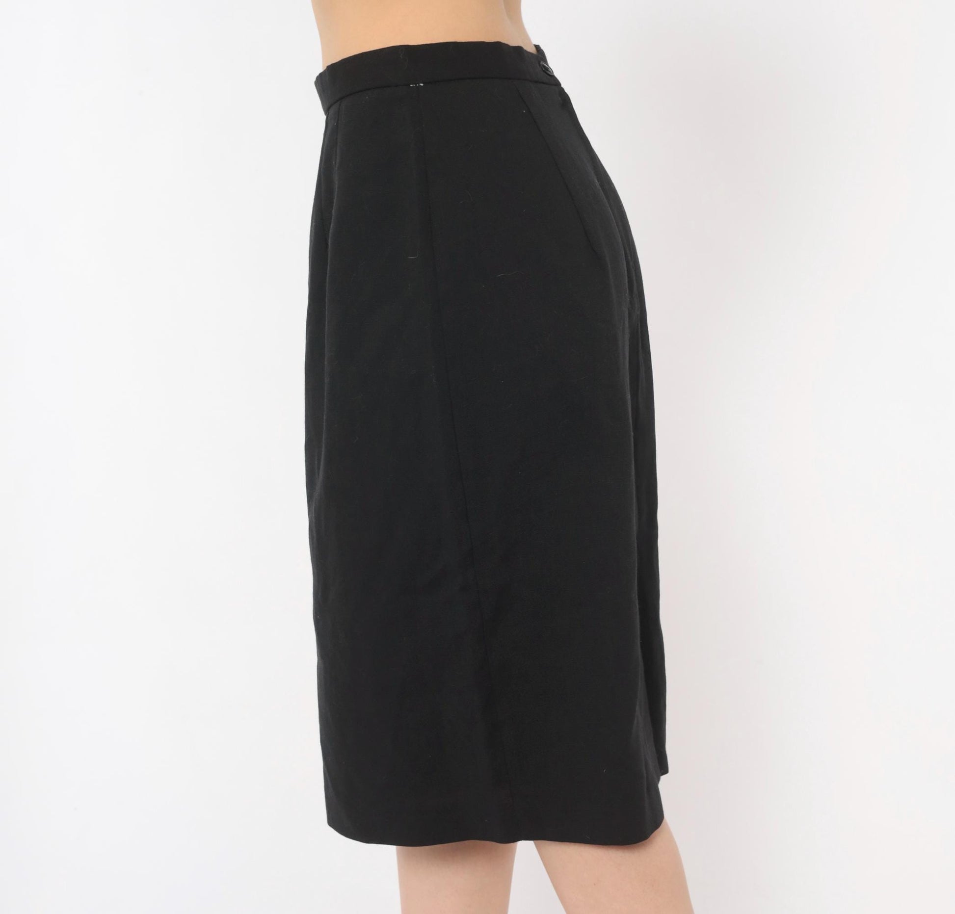 80s Michele Black Pencil Skirt High Waist Knee Length Small S