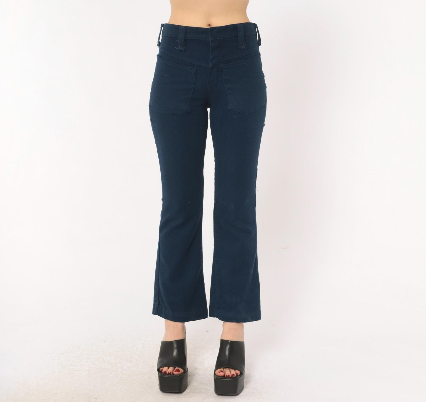 70s Bootleggers Navy Flare Pants High Rise Bell Bottom Denim Dark Blue XXS
