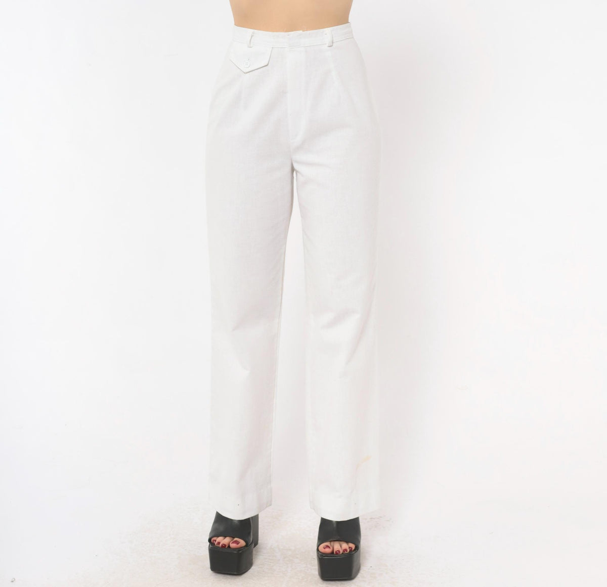 80s That's Me! White High-Waist Straight Trousers Extra Small XS