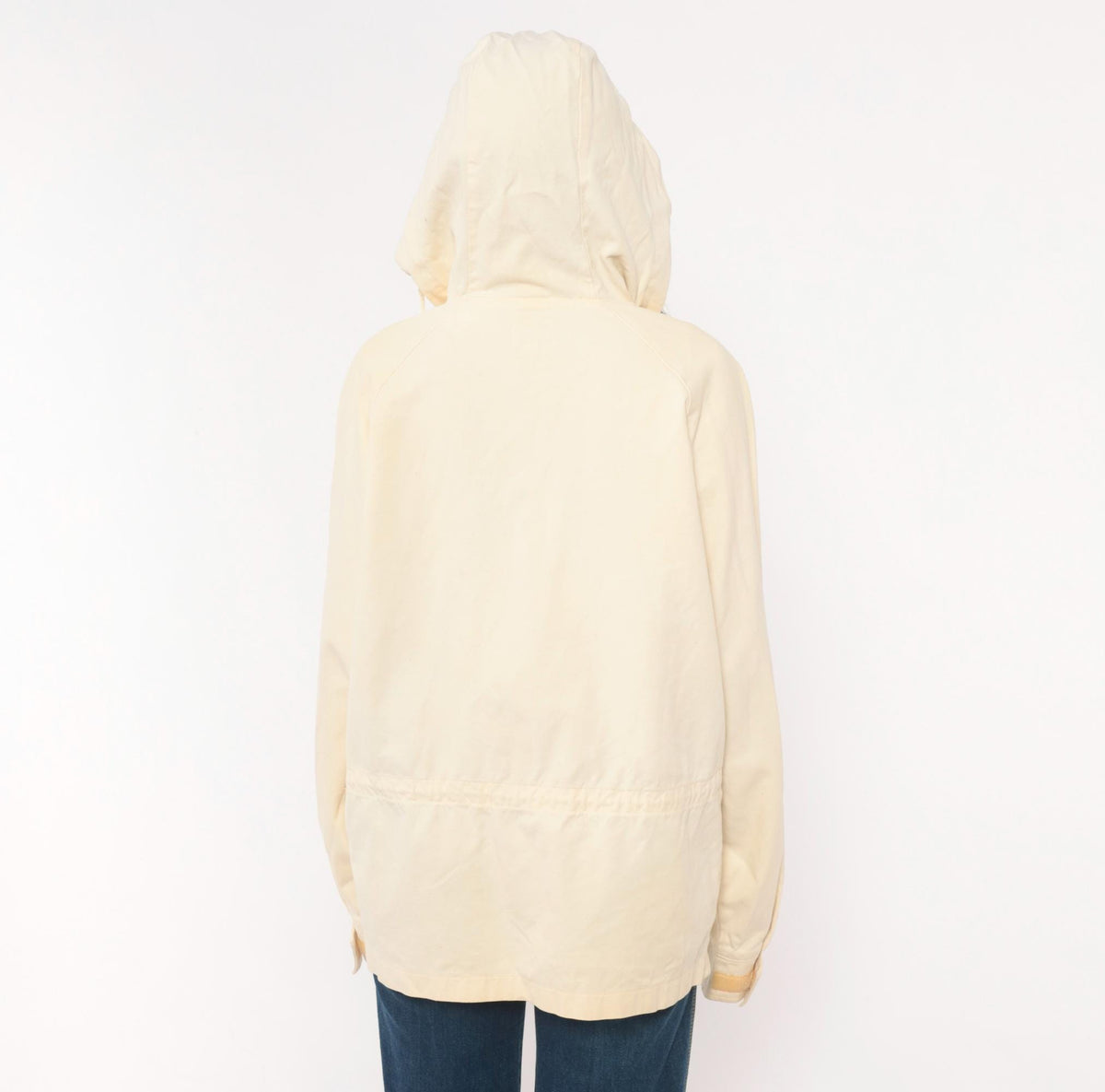 80s Woolrich Cream Cotton Anorak Half-Zip Hooded Pullover Jacket Medium