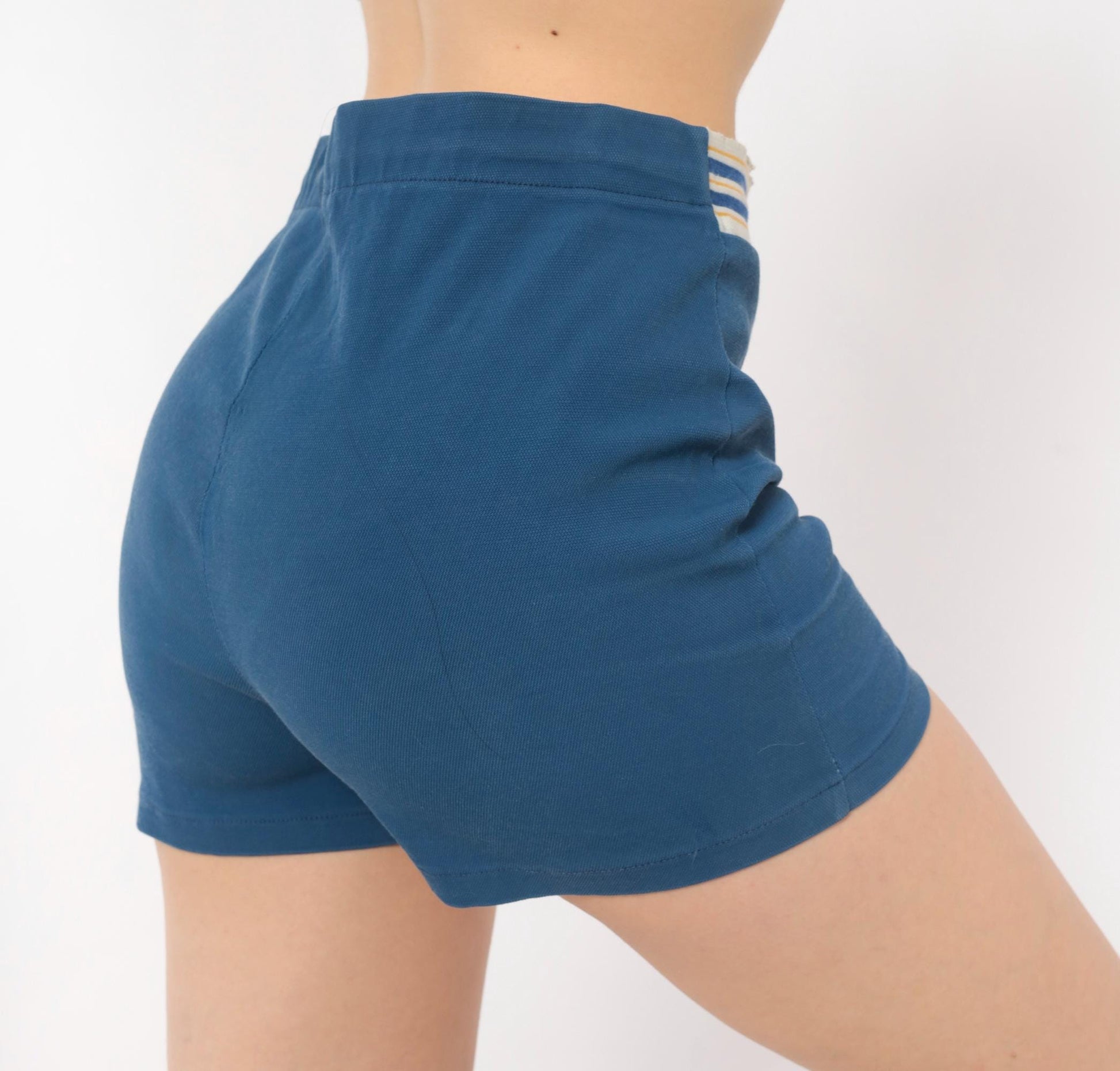 70s Jantzen Striped High-Rise Swim Shorts Navy Blue Small