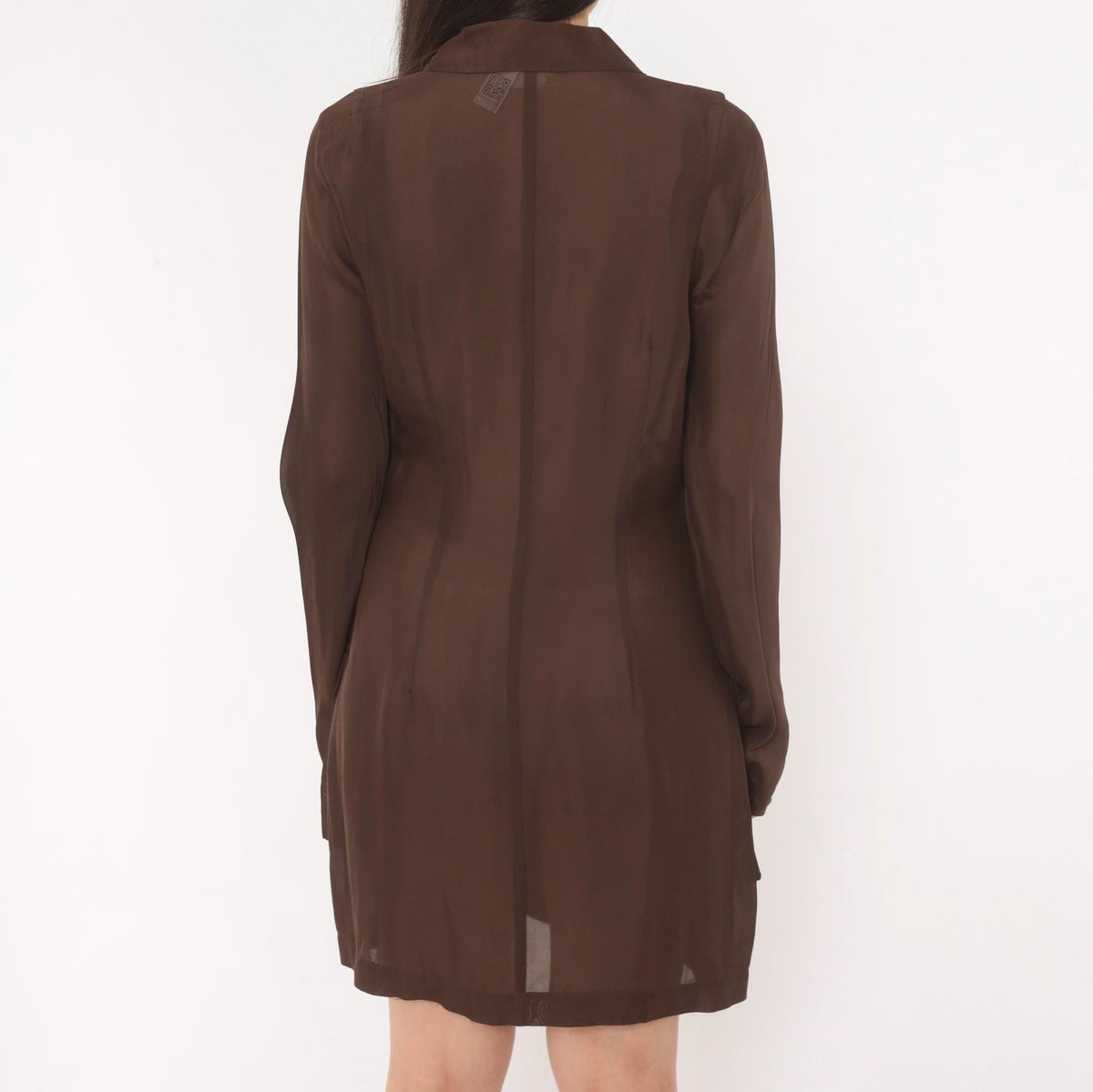 90s Dries Van Noten Silk Shirt Dress Brown Sheer Safari Utility Pocket Small