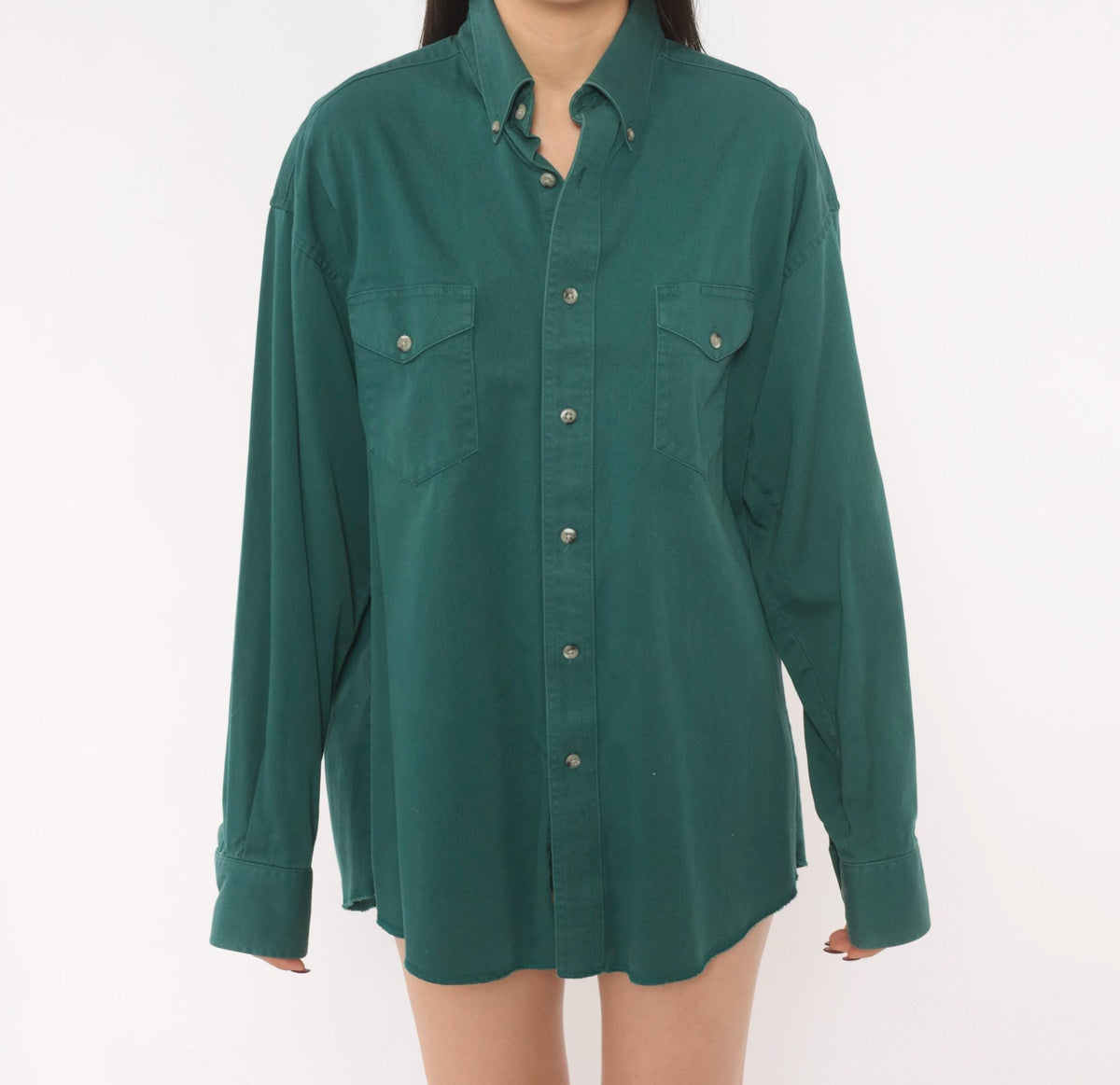 90s Wrangler Western Shirt Forest Green Cotton Button Down Long Sleeve Large