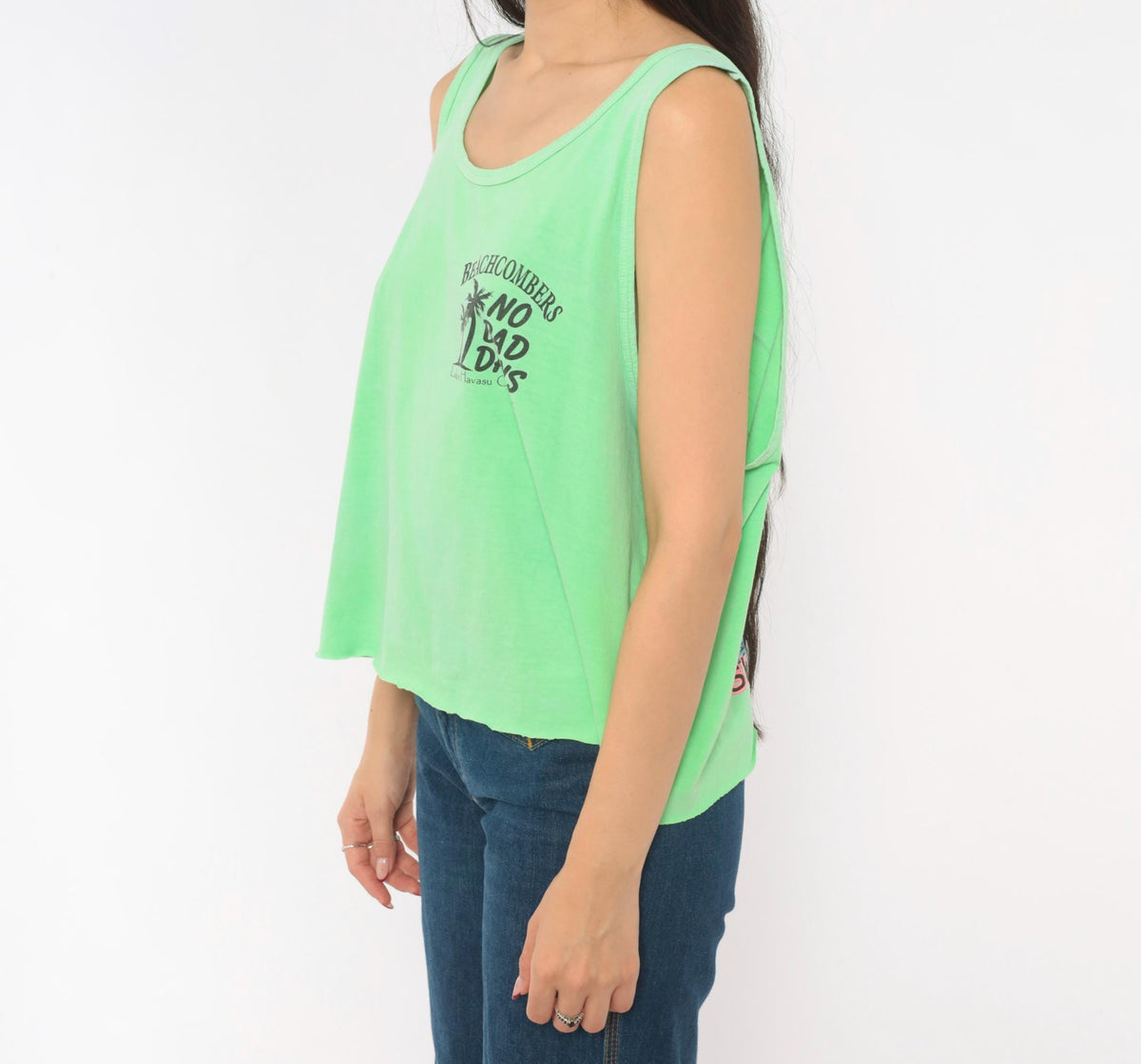 90s Authentic Pigment Neon Green Tank Top Jet Ski Graphic Lake Havasu Large