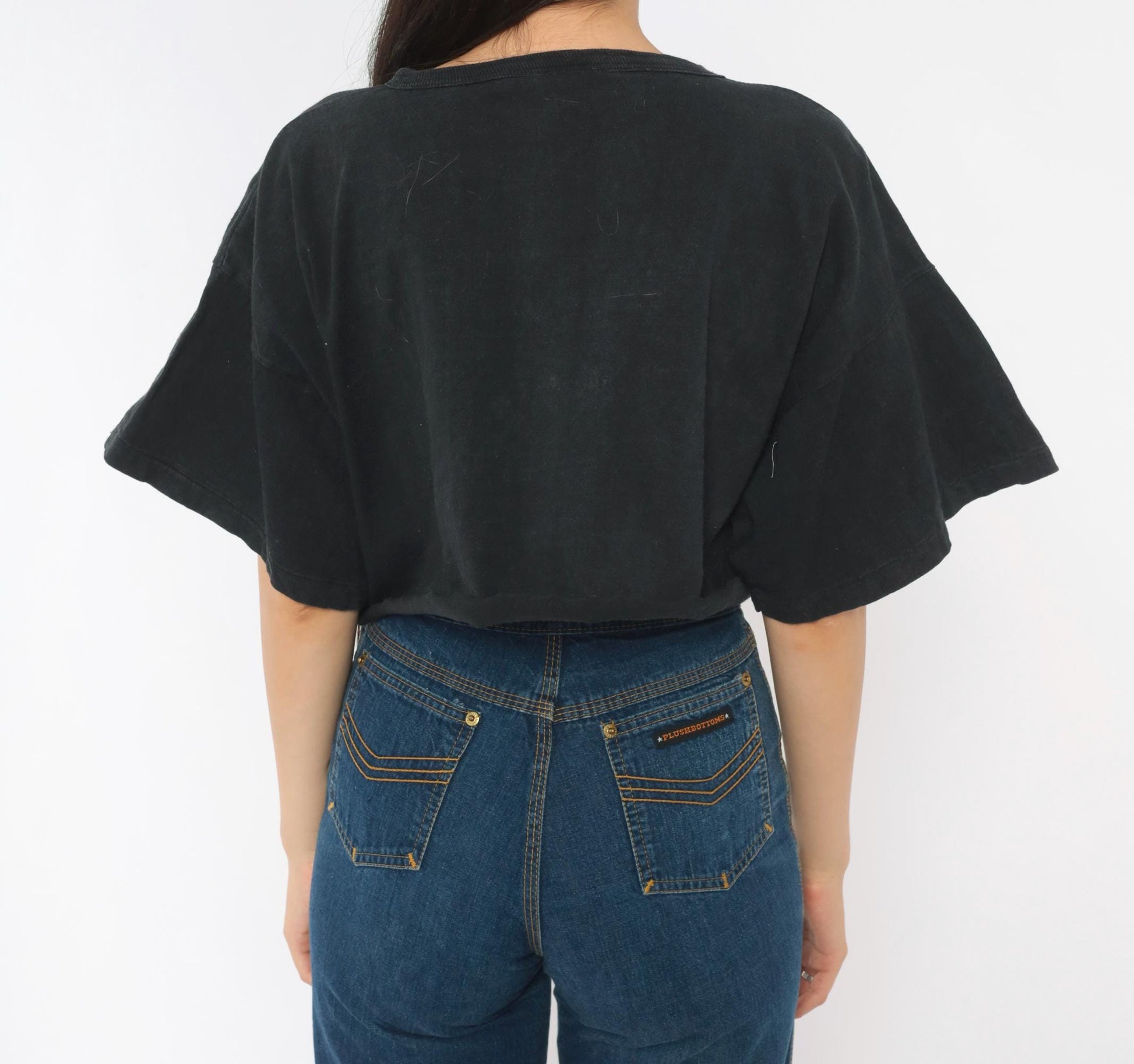 90s Las Manos Embroidered Fish Crop Top Black Cotton Rainbow Tropical Medium