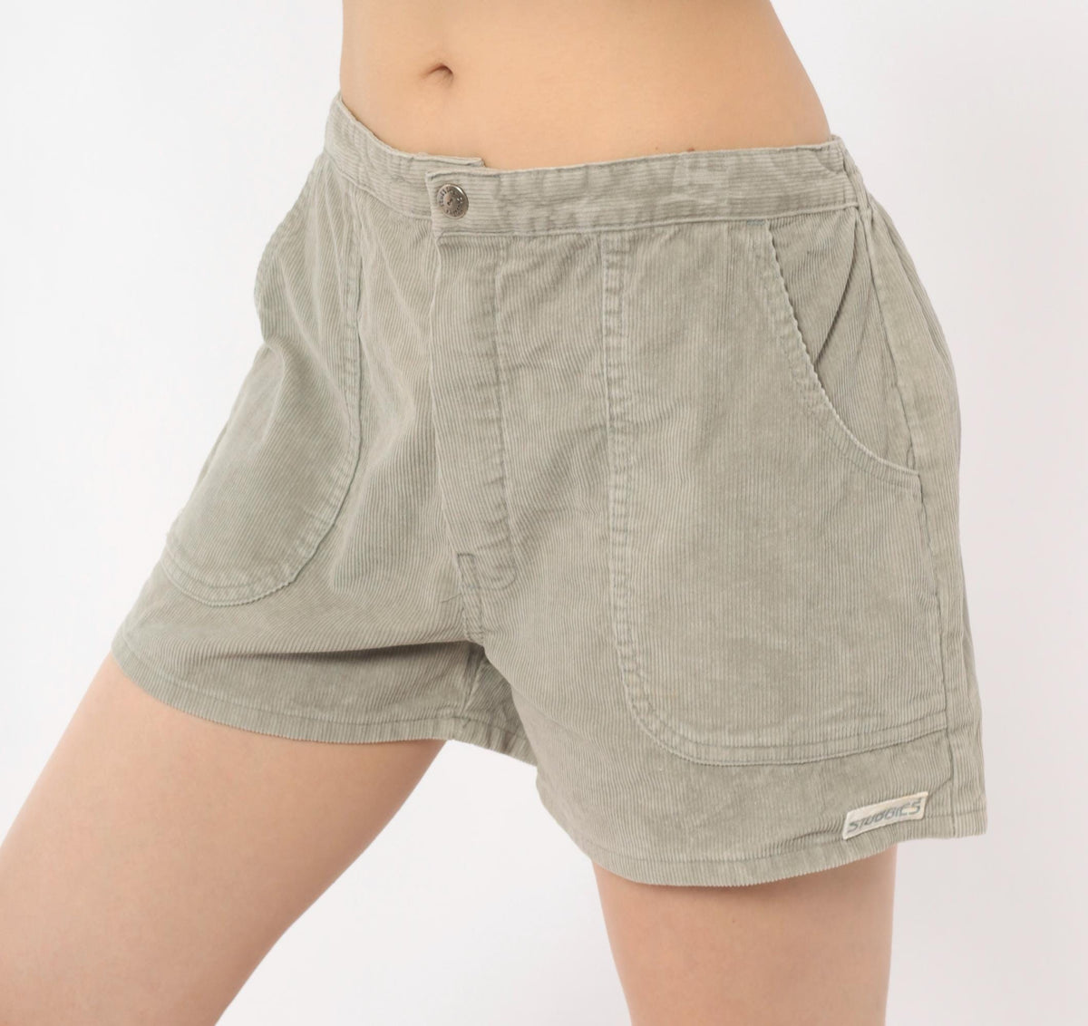 80s Stubbies Corduroy Shorts Grey Cotton Elastic Waist Medium