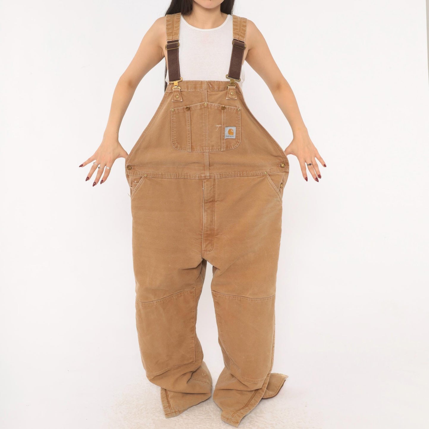 Y2K Carhartt Double Knee Bib Overalls Tan Duck Canvas Workwear XXXL