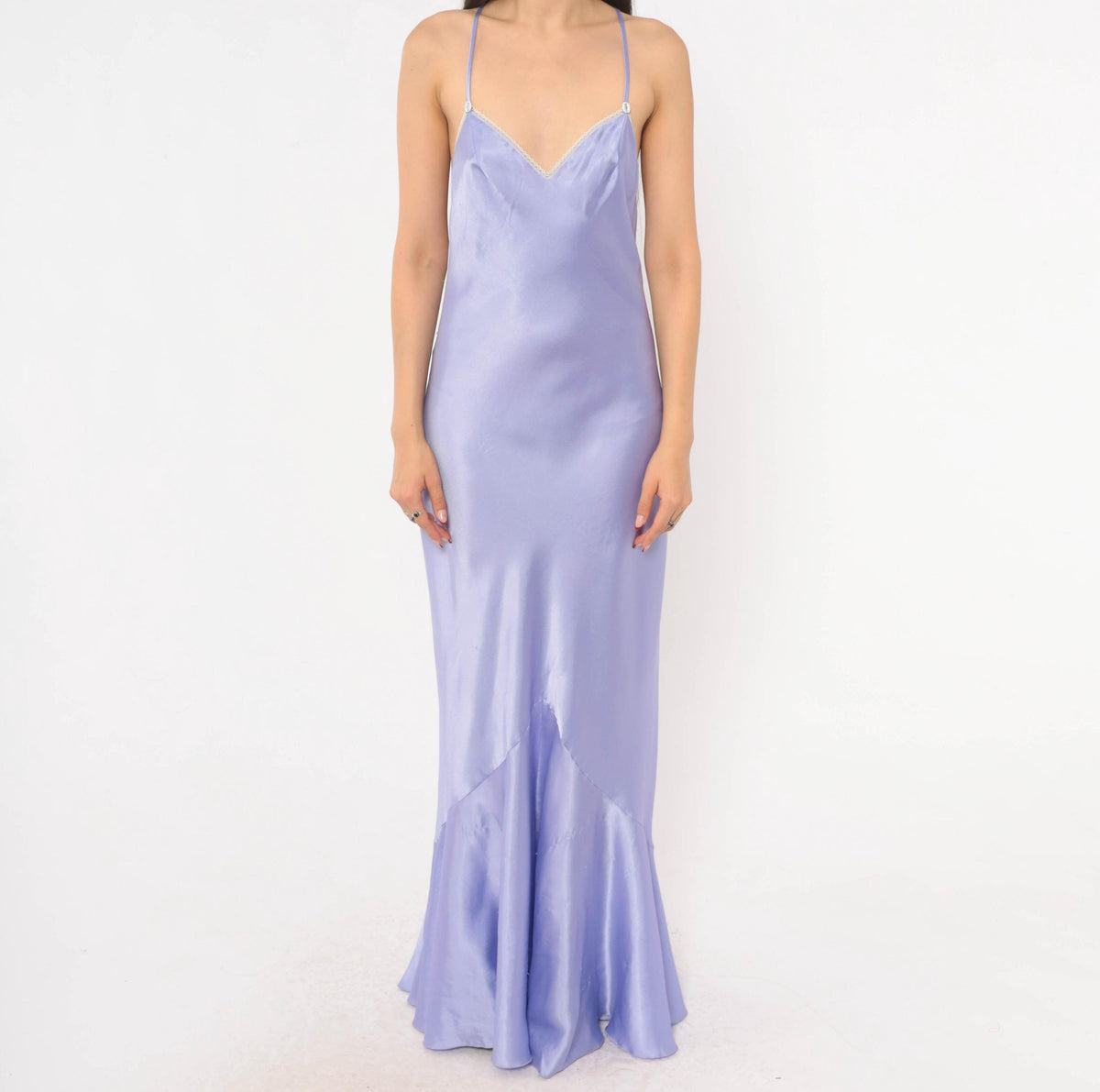 90s Lucie Ann Lavender Slip Gown Open Back Satin Lace Small