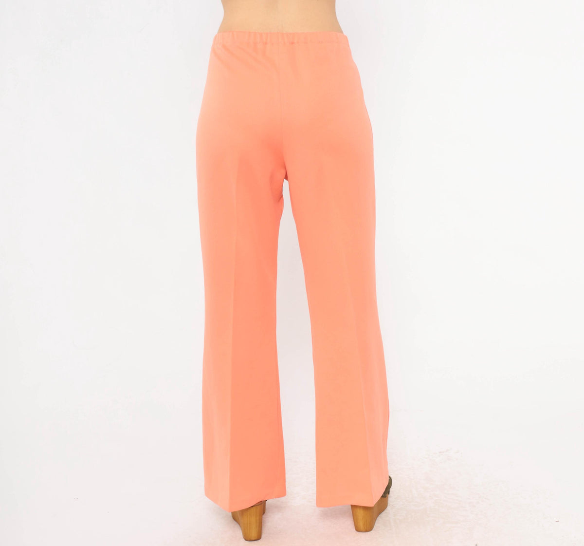 70s Peach Flare Pants High Rise Bell Bottom Trousers Knit Large L
