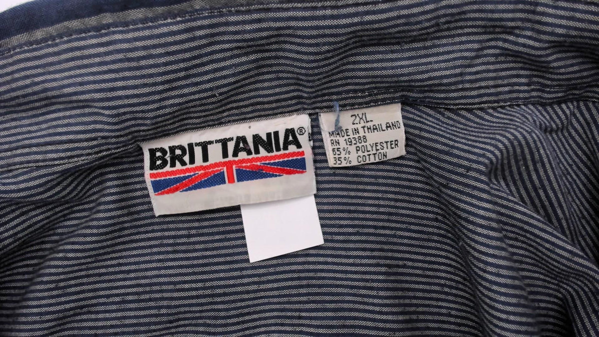 80s Brittania Striped Button Down Navy Grey Vertical Stripe Shirt Plus Size XXL
