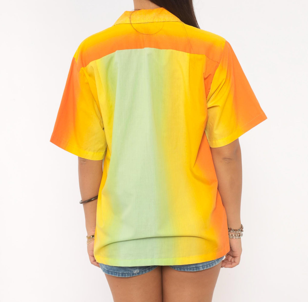 70s Gradient Camp Collar Shirt Orange Yellow Green Colorblock Medium