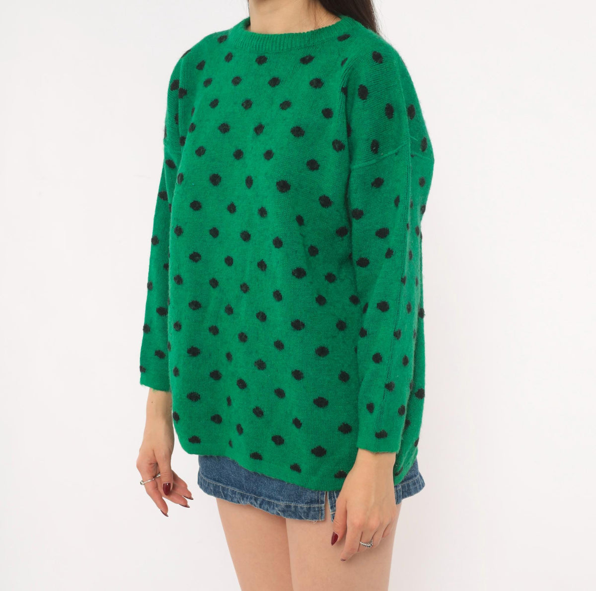 90s Perspective Polka Dot Wool Knit Sweater Emerald Green Medium M