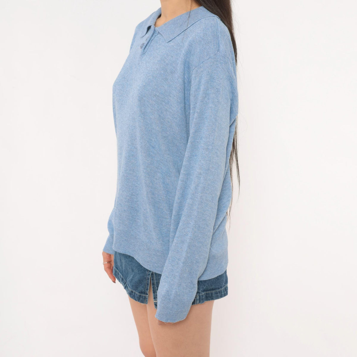 90s Blair Powder Blue Polo Sweater Knit Collar Button Pullover Medium