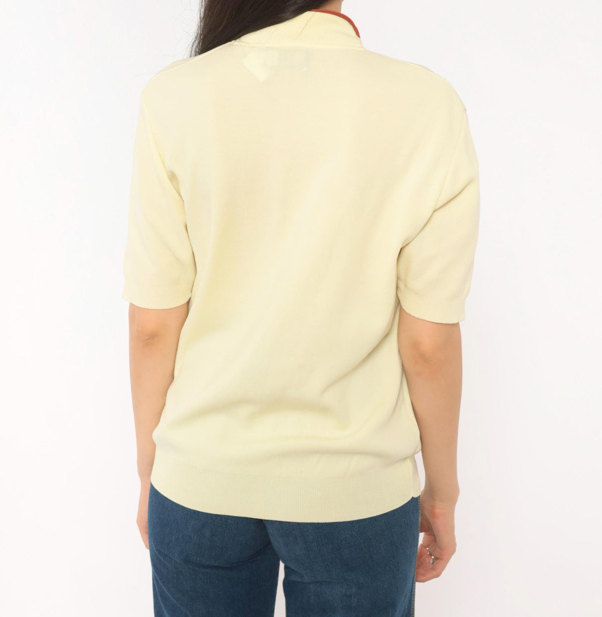 70s Ban Lon Polo Shirt Cream Rust Collar Knit Medium M