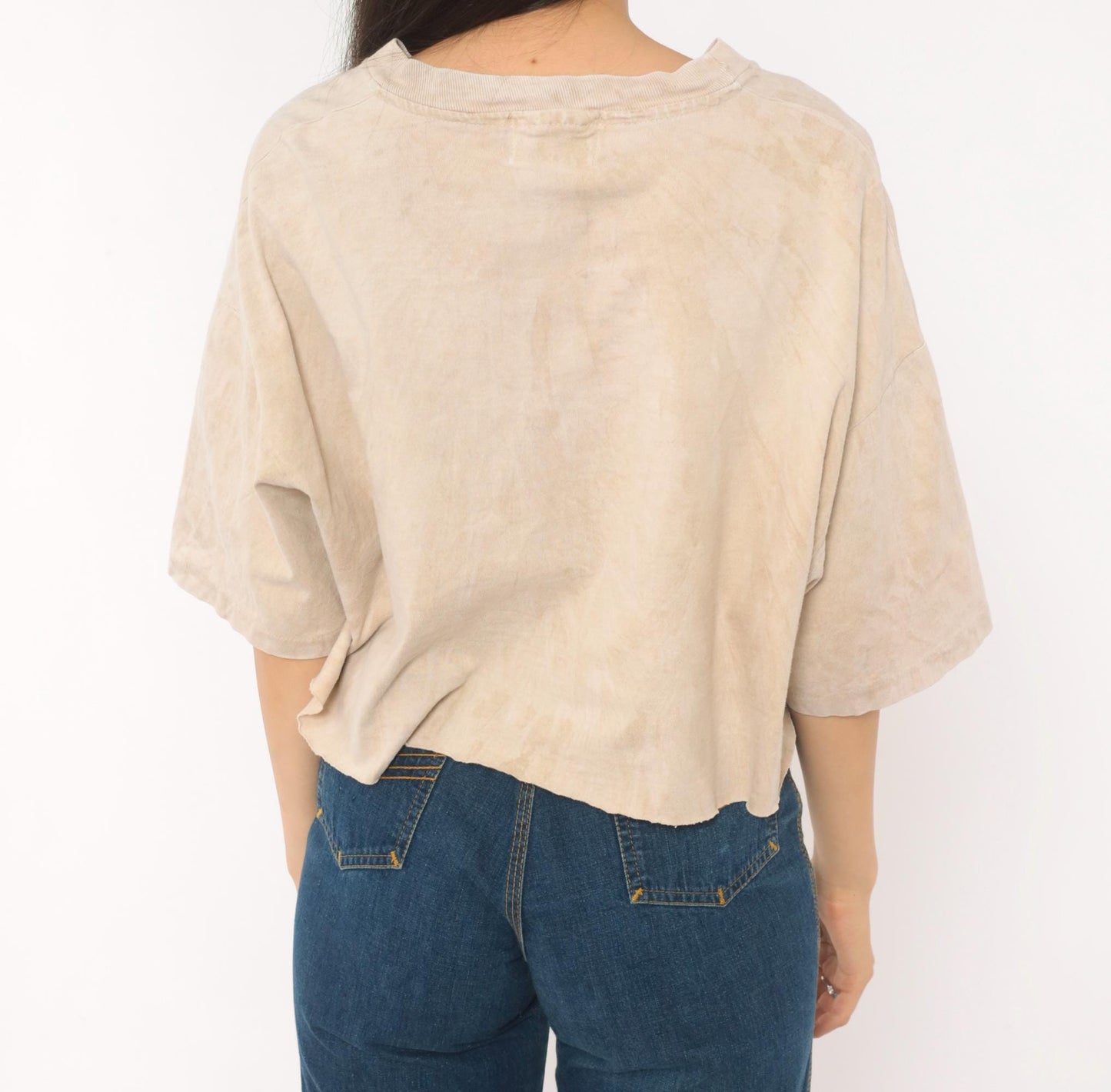 90s Guava Beach Monterey Sea Lion Crop Top Tan Acid Wash Cotton Medium