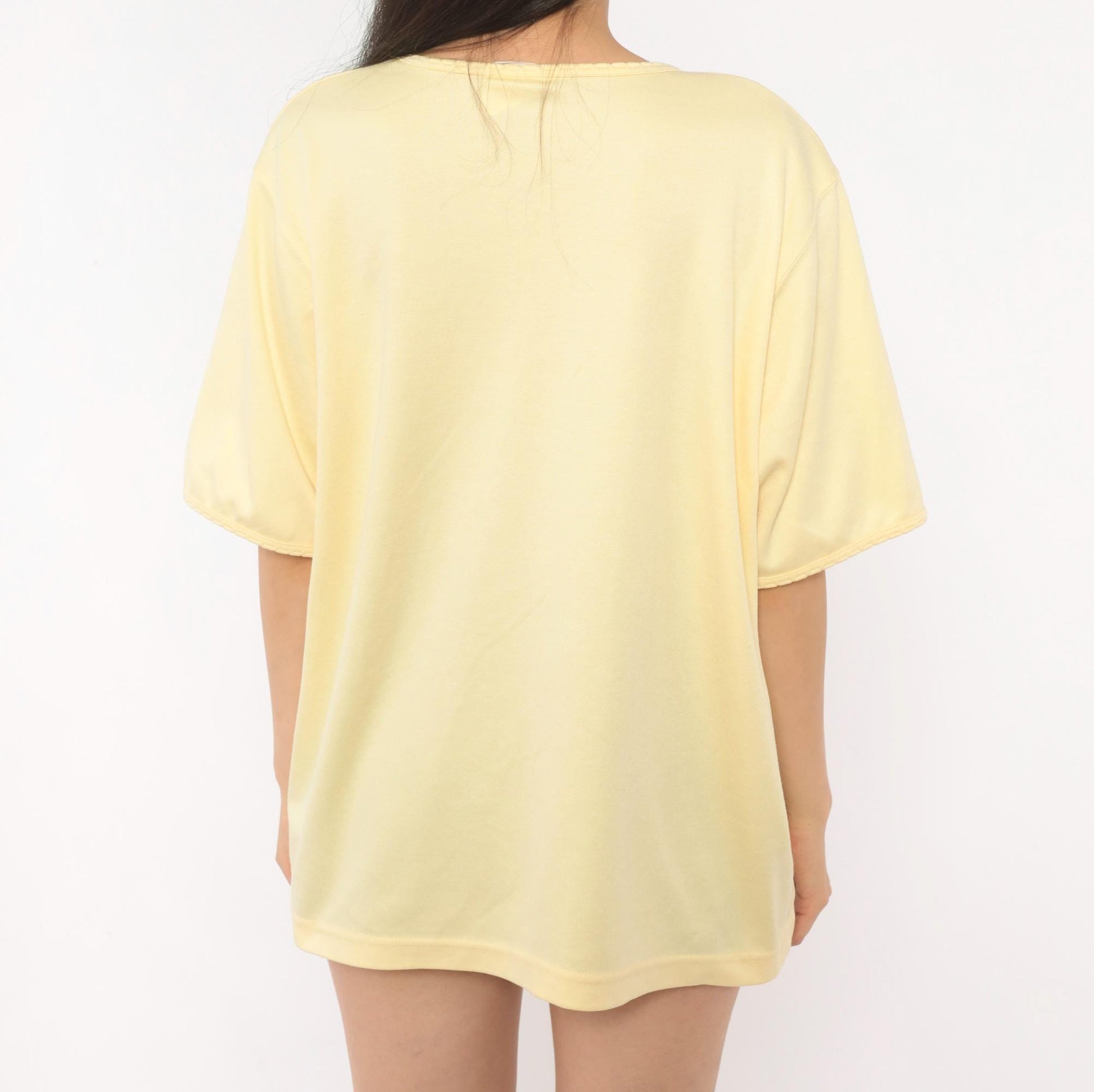 90s Bonworth Butterfly Applique Top Yellow Cotton Crew Neck Extra Large XL