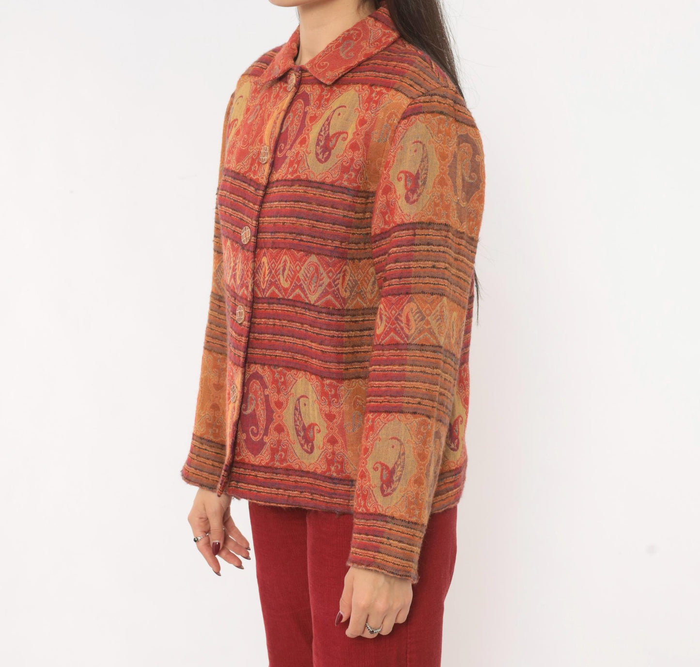 2000s Coldwater Creek Paisley Wool Jacket Rust Copper Plum XS