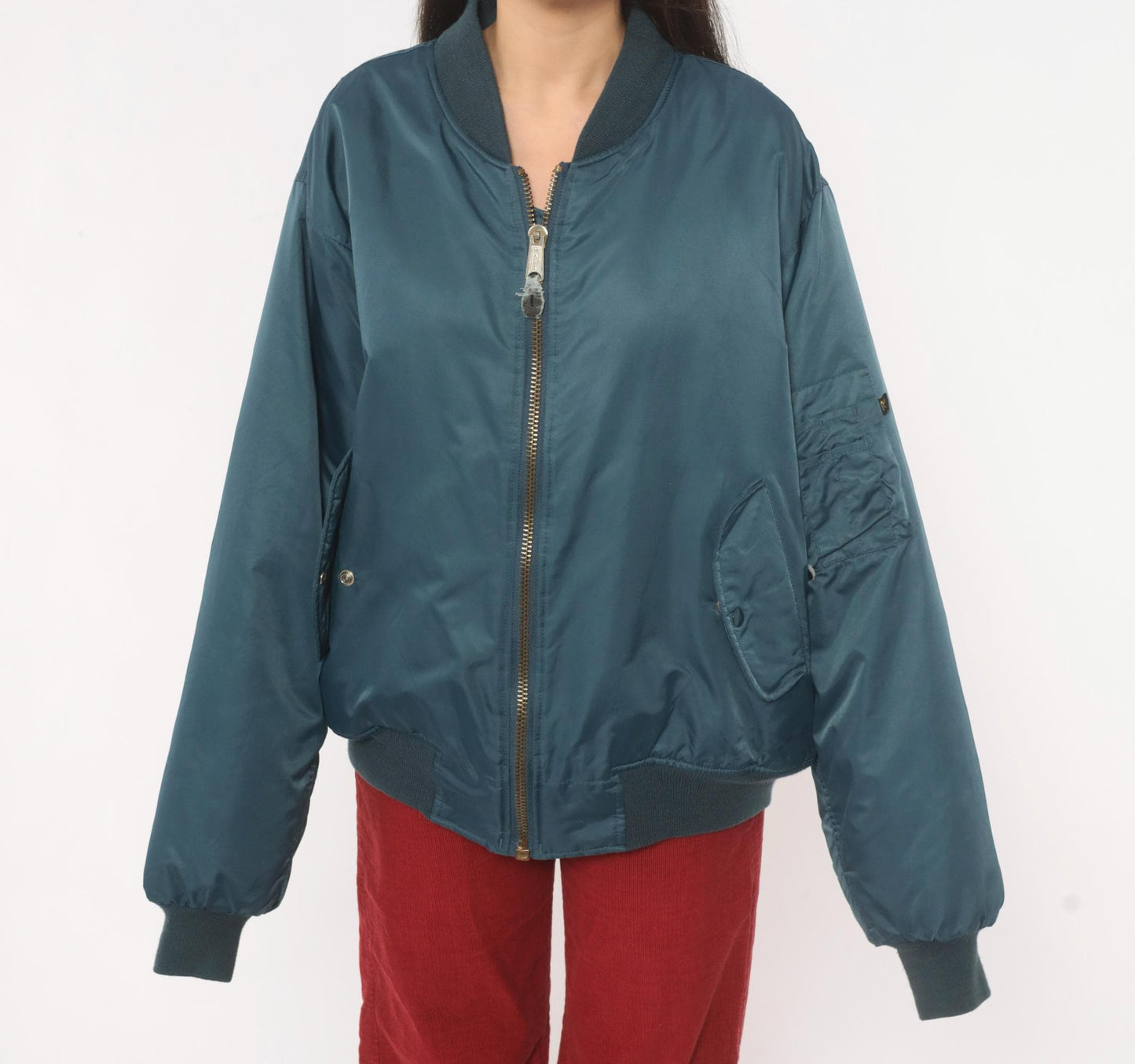 90s Rothco MA-1 Bomber Jacket Slate Blue Reversible Orange Flight Coat Large L