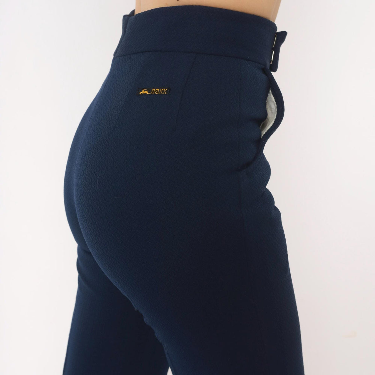 70s Oaxx Navy Bell Bottom Flare Pants High Waist Fitted Hip Extra Small