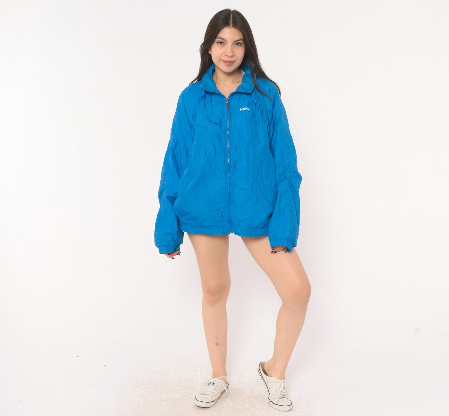 90s Head Windbreaker Cobalt Blue Nylon Zip Jacket Medium