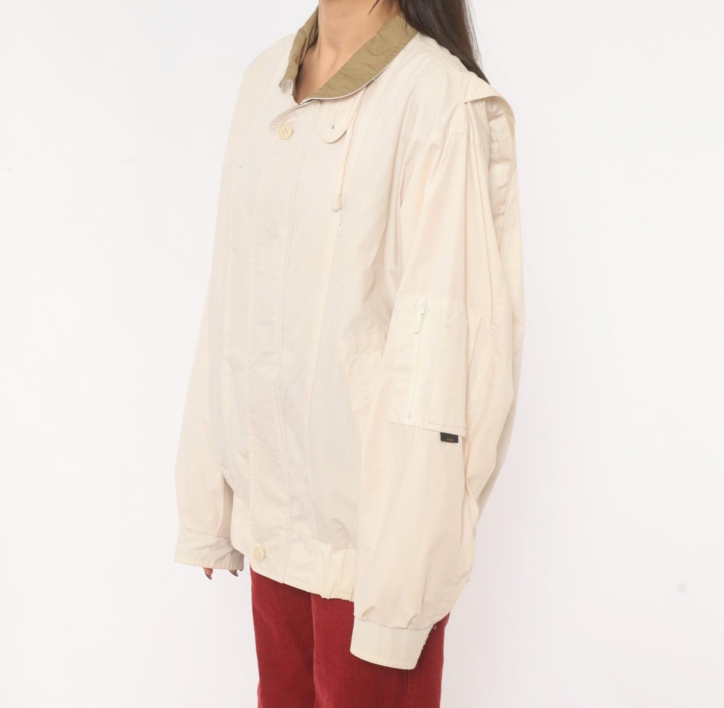 90s London Fog Windbreaker Jacket Cream Tan Collar Medium M