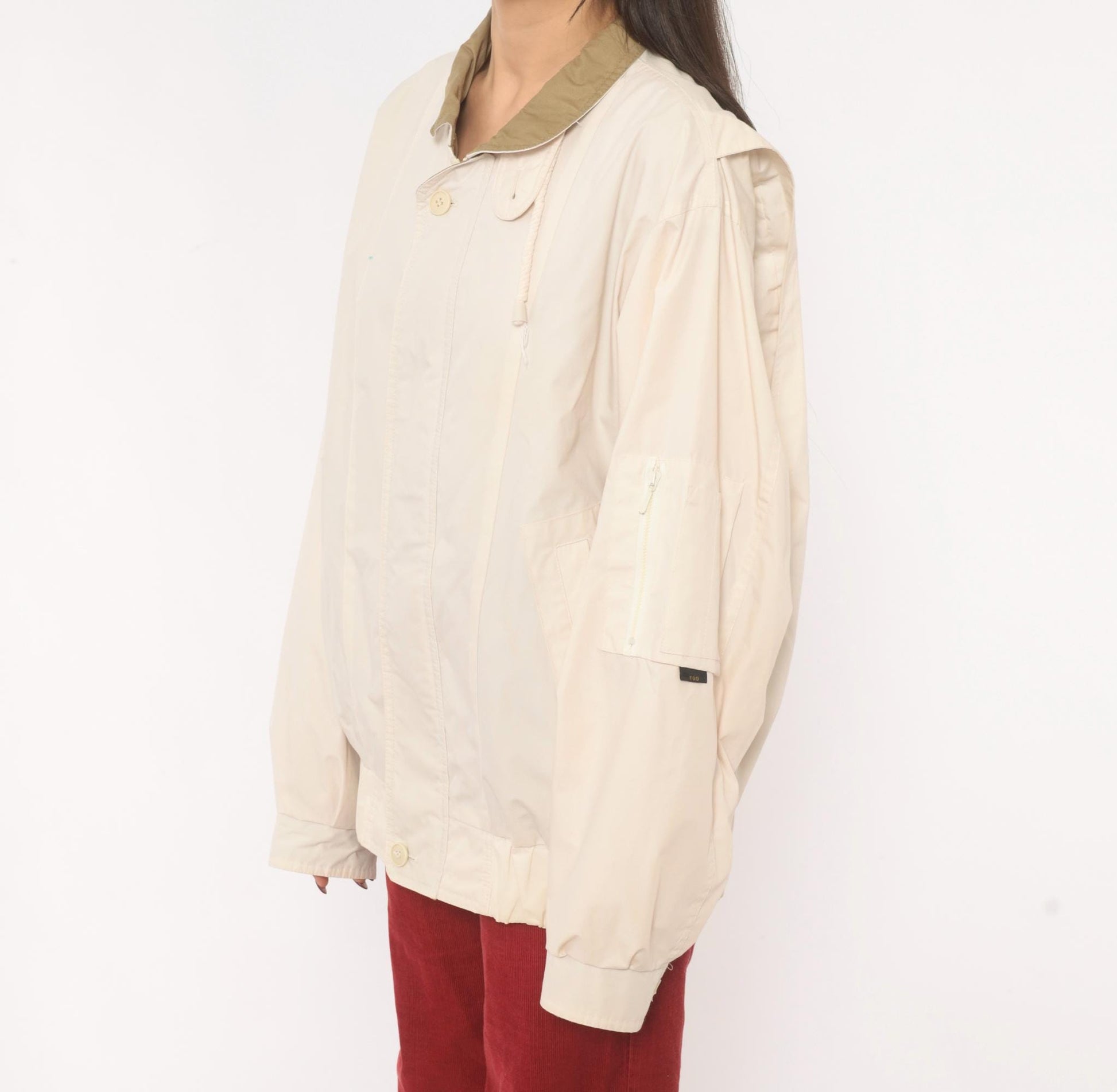 90s London Fog Windbreaker Jacket Cream Tan Collar Medium M